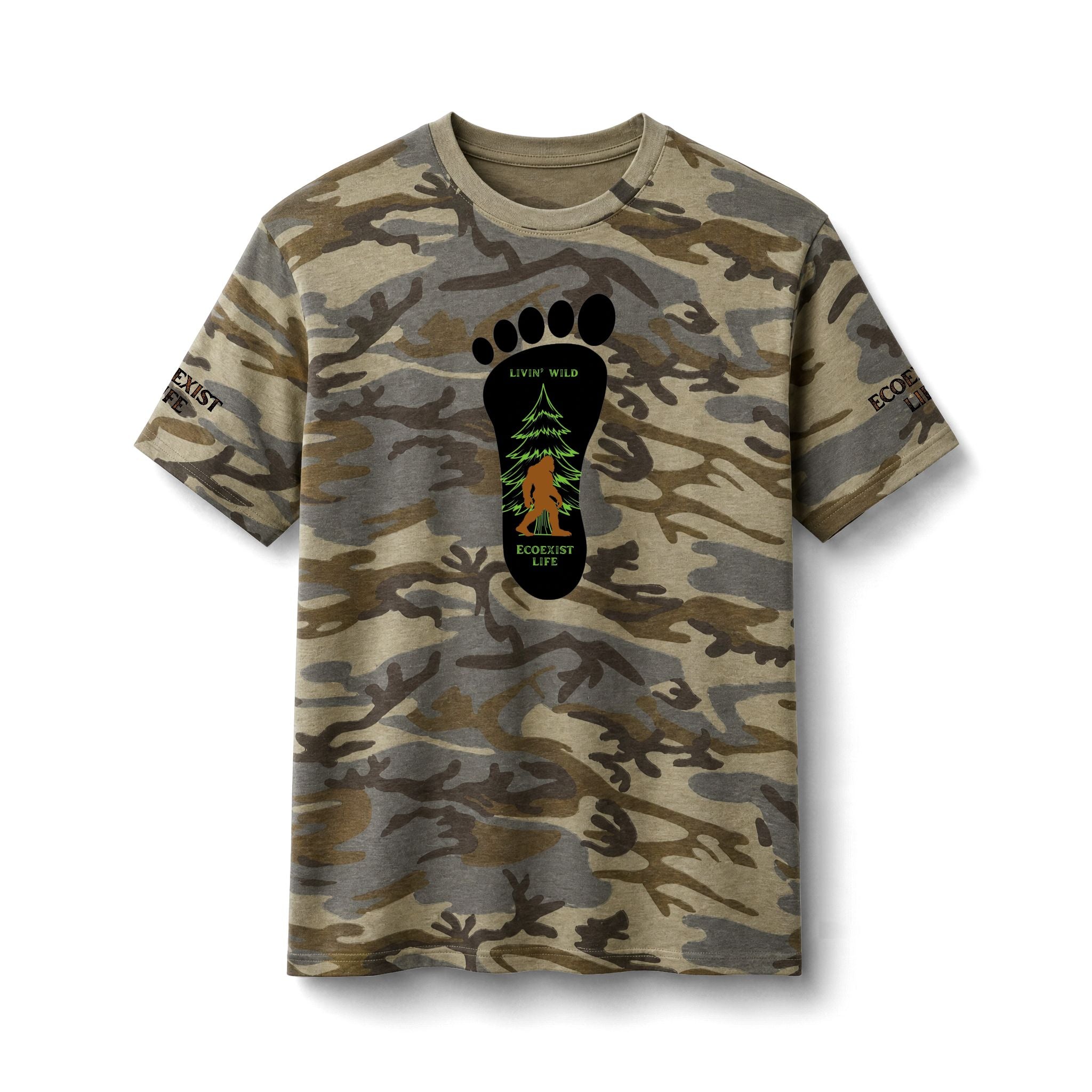 Camo Tee — Ecoexist Life Bigfoot Forest Graphic