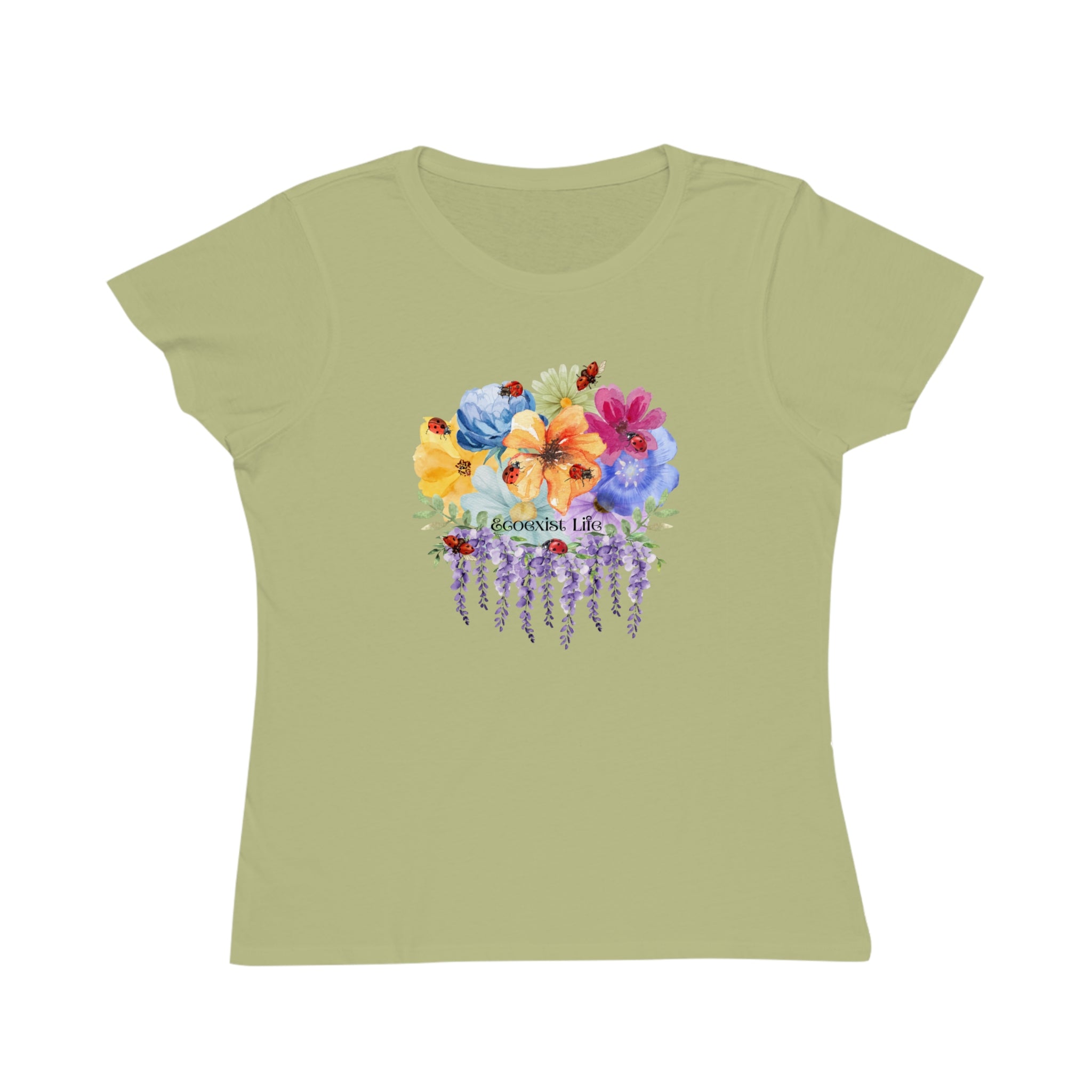 Floral Lavender Bouquet T-Shirt — Ladybugs-Watercolor Pansies-Ecoexist Life' Women's Tee