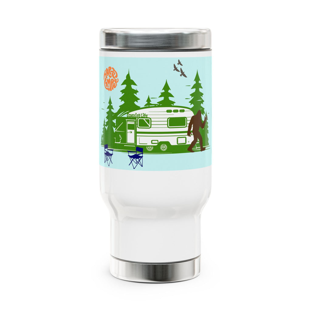 14oz Travel Mug — Camping RV Bigfoot Forest Design- Ecoexist Life Camping Cup