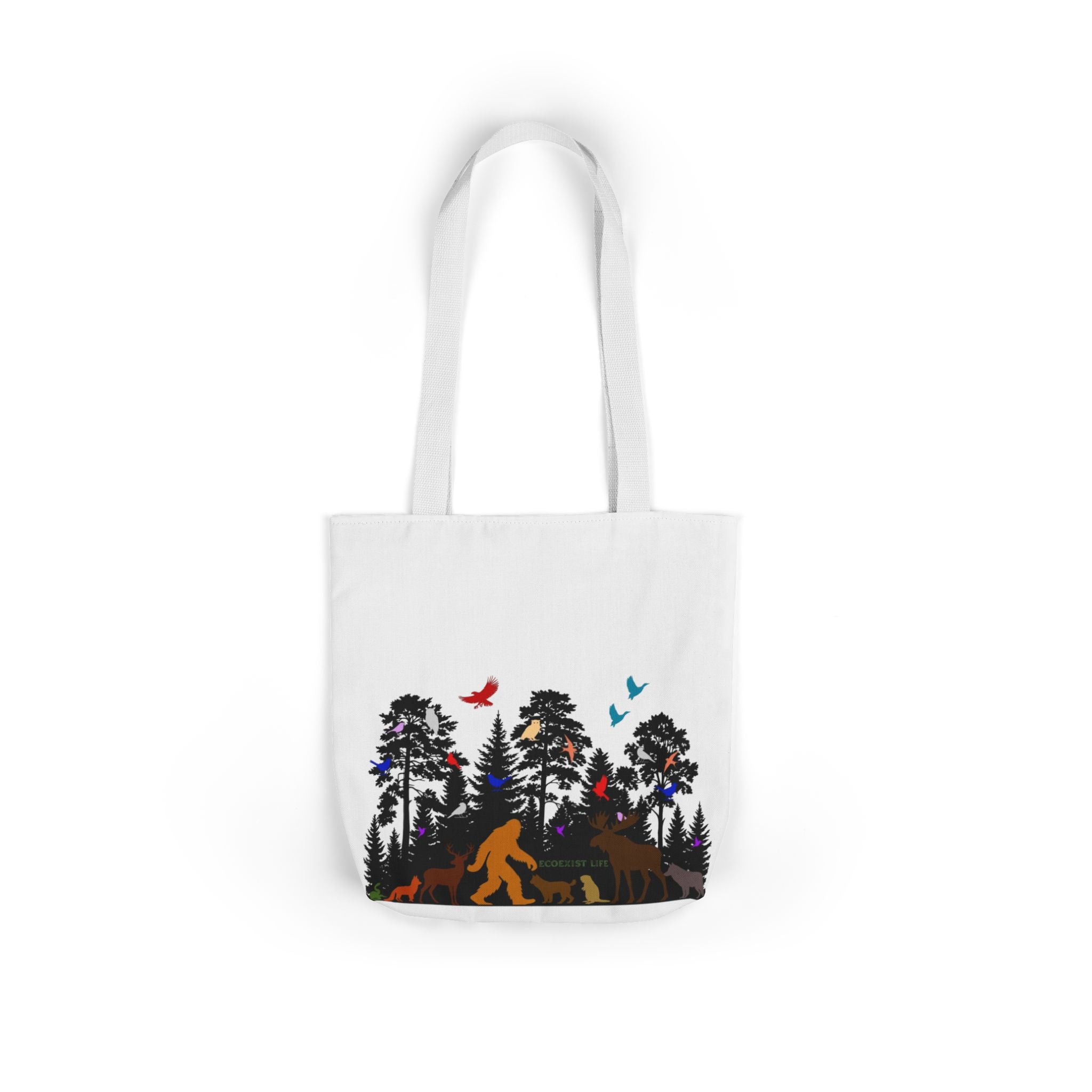 Canvas Tote — Forest Sasquatch Design with Wildlife Silhouettes-Ecoexist