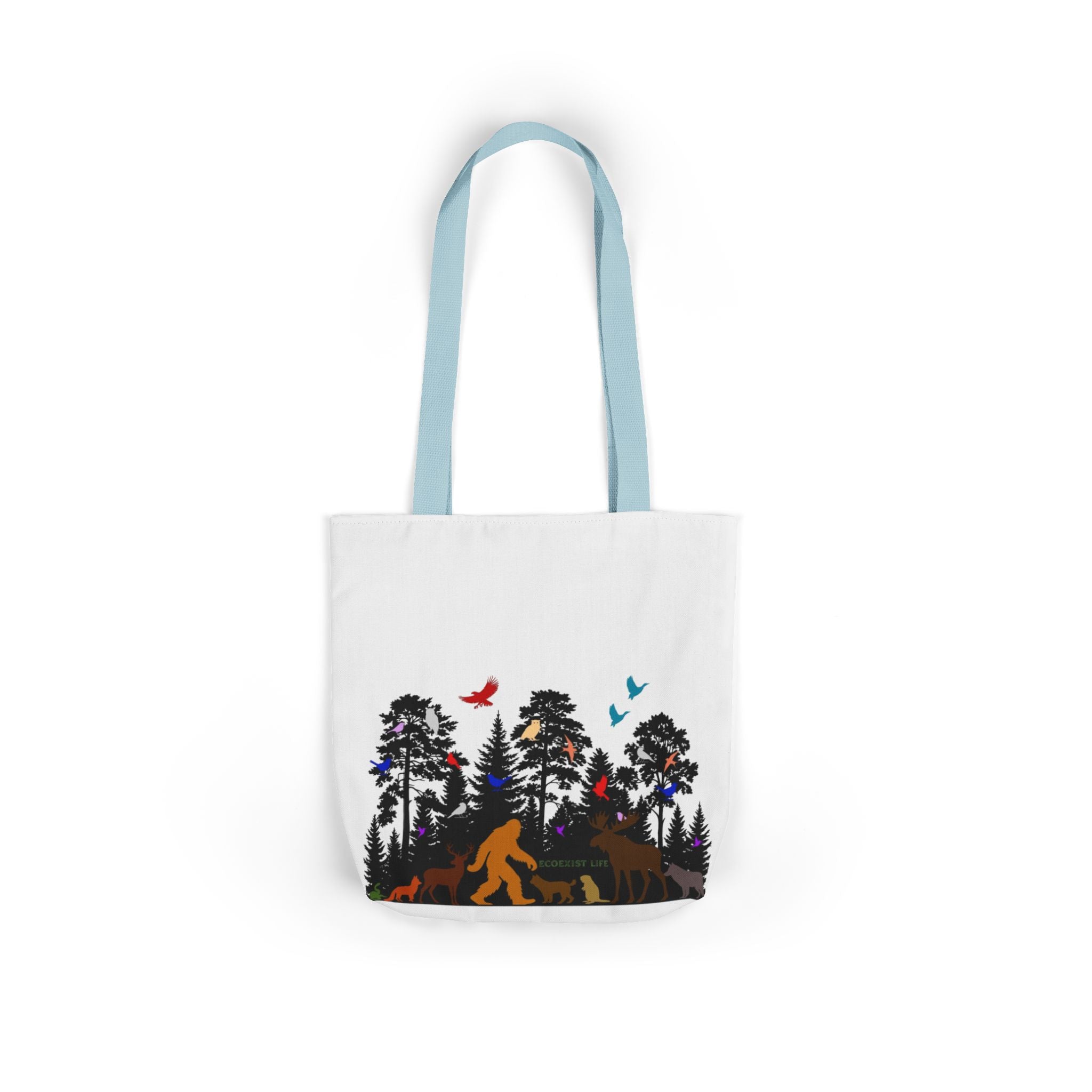 Canvas Tote — Forest Sasquatch Design with Wildlife Silhouettes-Ecoexist