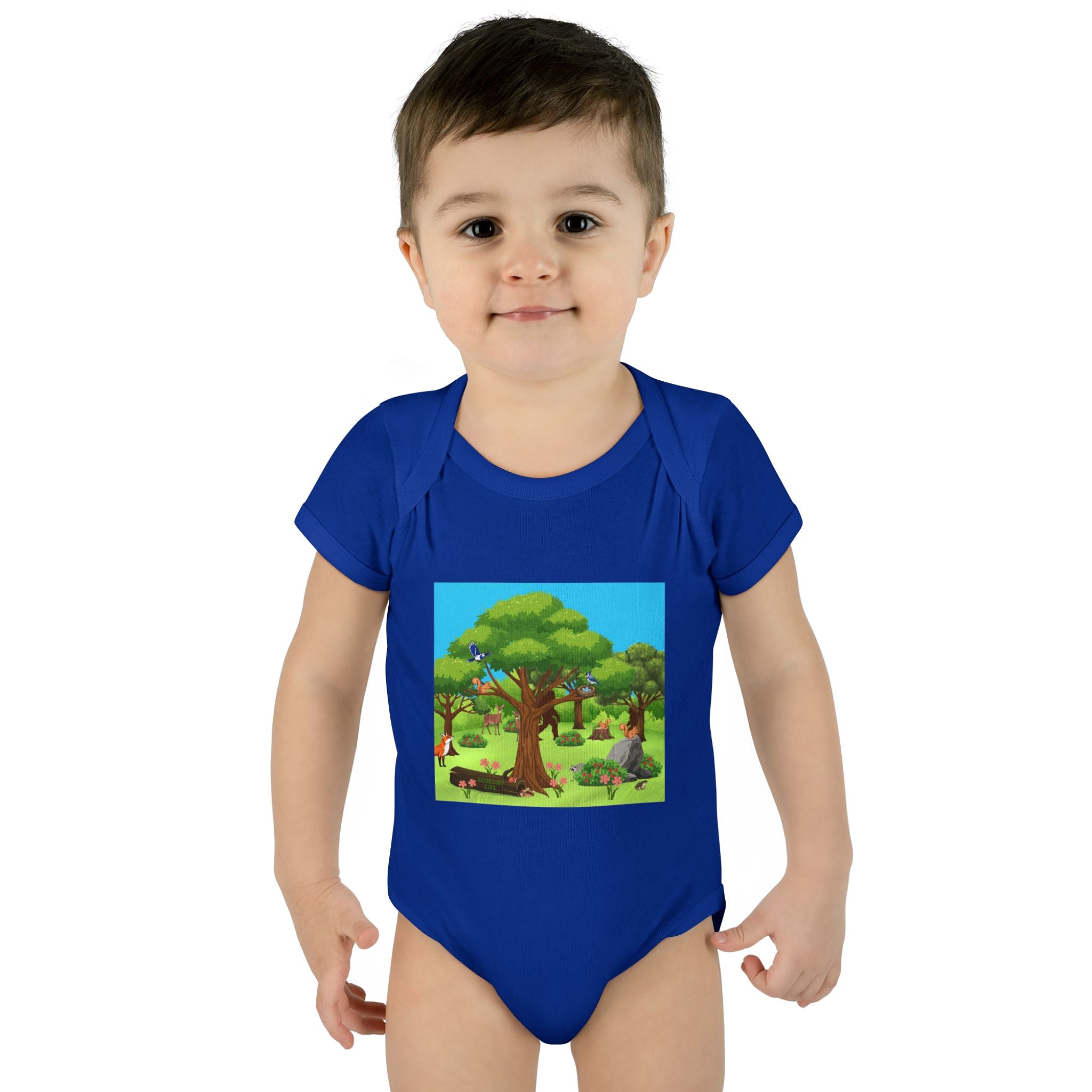 Baby Bodysuit with Woodland Animals Print/Bigfoot/Ecoexist Life — Cute Forest Nursery Onesie