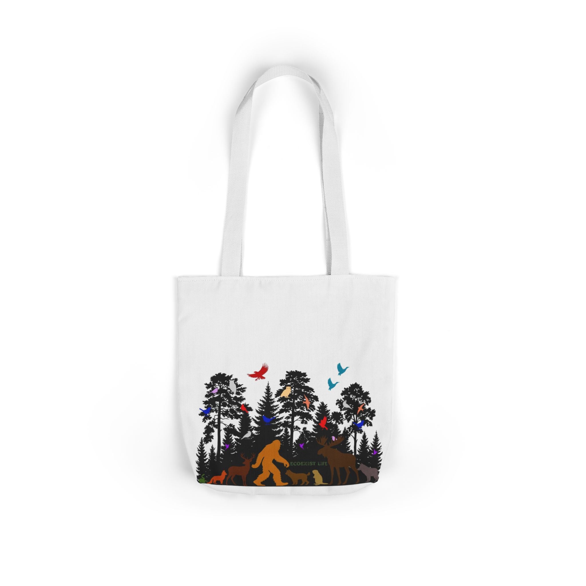 Canvas Tote — Forest Sasquatch Design with Wildlife Silhouettes-Ecoexist