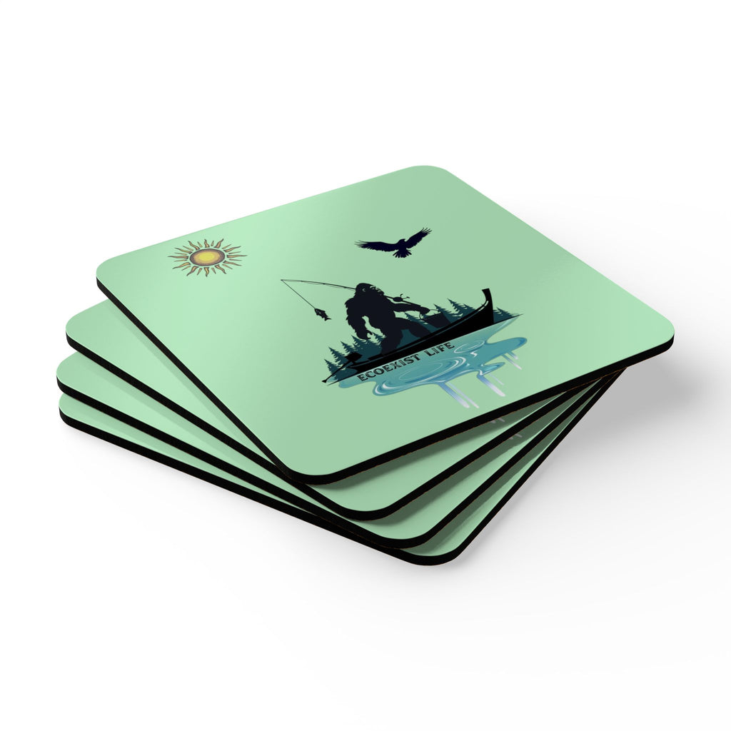 Bigfoot Fishing Cork Coaster Set — Ecoexist Life Camping Cabin Drink Coasters