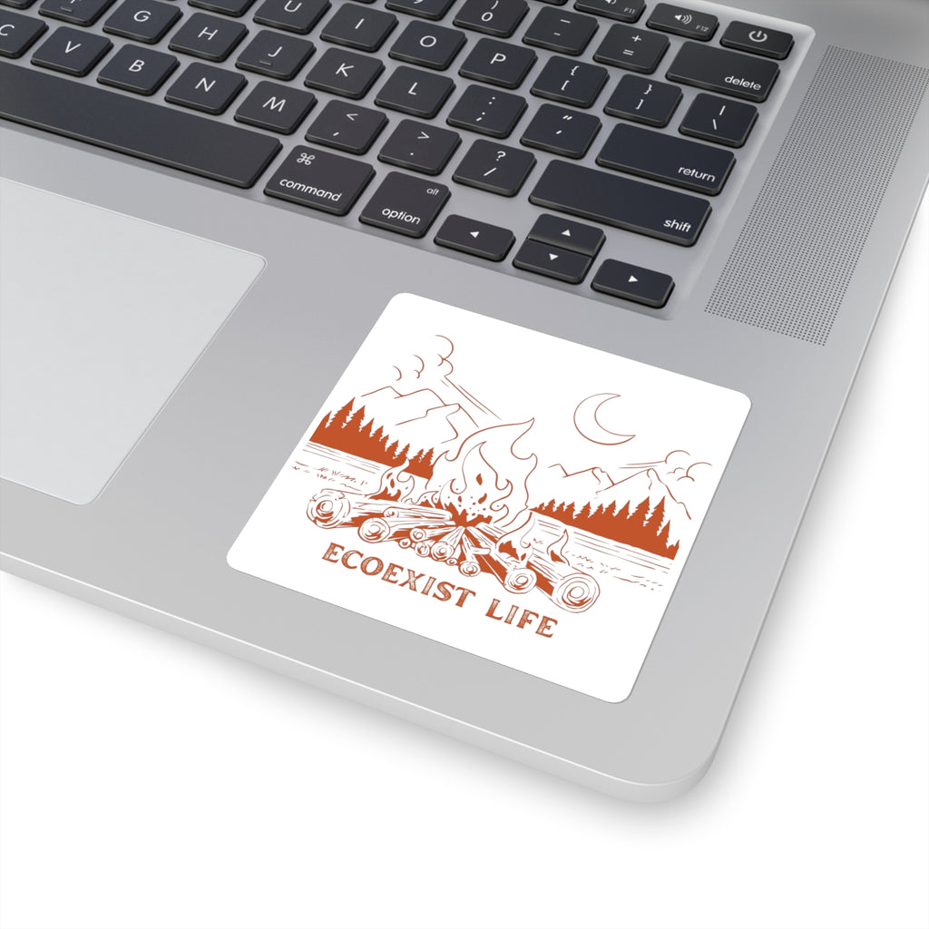 Ecoexist Life Campfire Sticker — Outdoor Nature Square Sticker