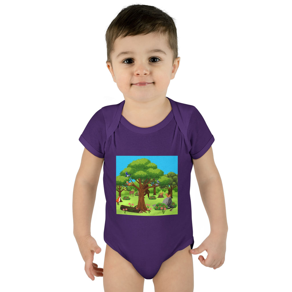 Baby Bodysuit with Woodland Animals Print/Bigfoot/Ecoexist Life — Cute Forest Nursery Onesie