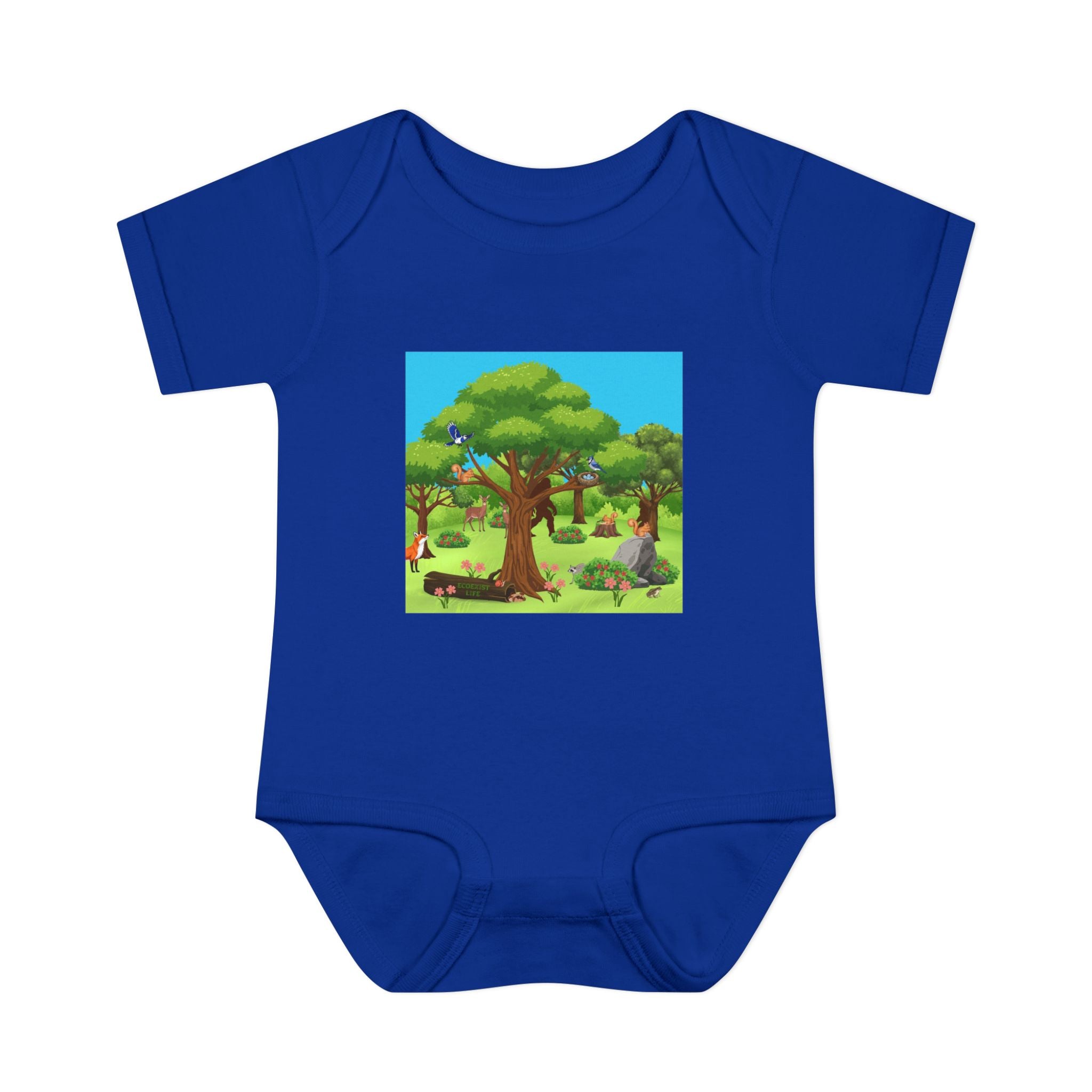 Baby Bodysuit with Woodland Animals Print/Bigfoot/Ecoexist Life — Cute Forest Nursery Onesie