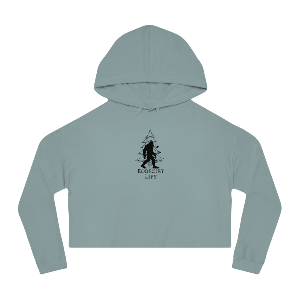 EcoExist Cropped Hoodie – Women’s Nature Lover Hoodie with Bigfoot Tree Design