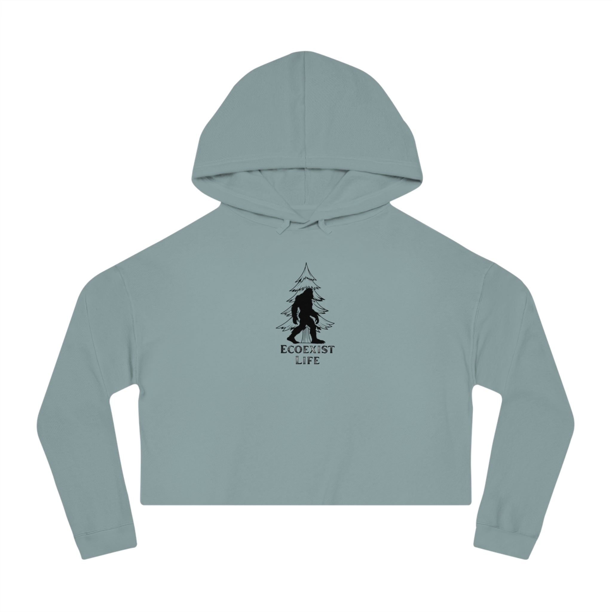 EcoExist Cropped Hoodie – Women’s Nature Lover Hoodie with Bigfoot Tree Design