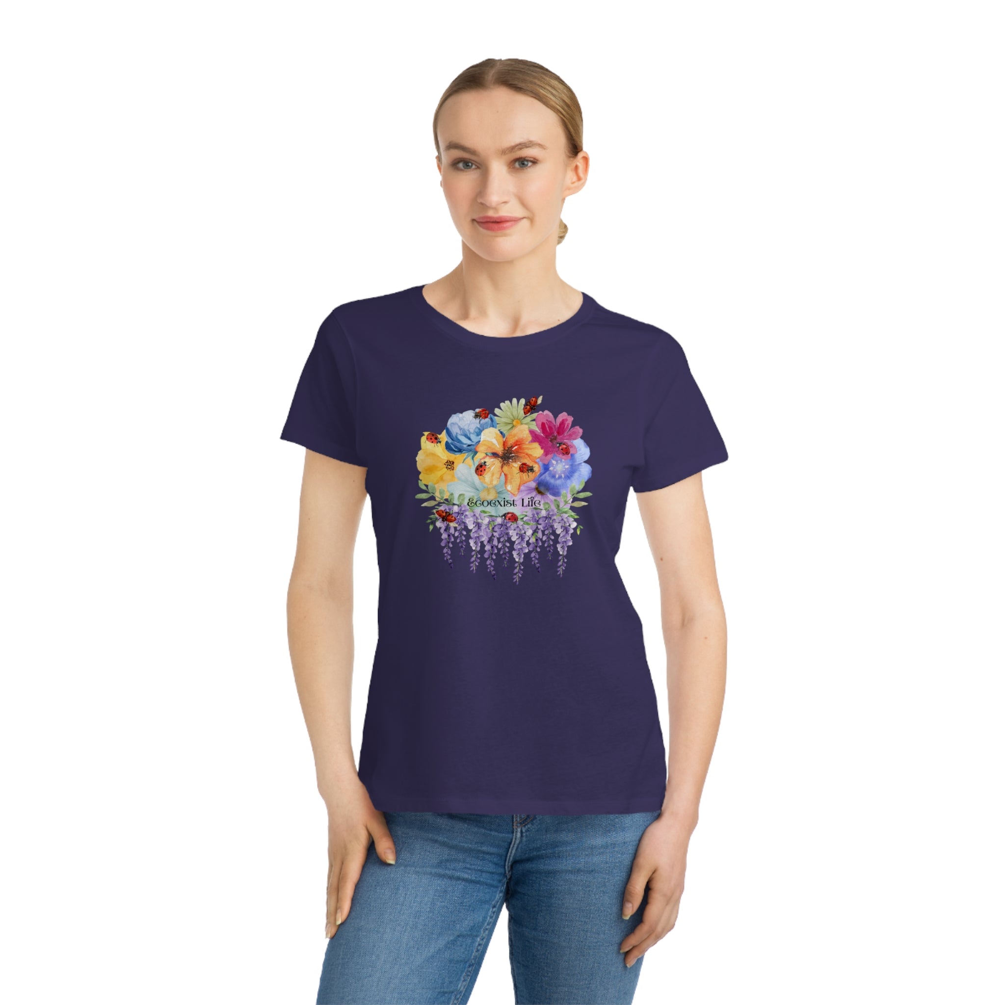 Floral Lavender Bouquet T-Shirt — Ladybugs-Watercolor Pansies-Ecoexist Life' Women's Tee