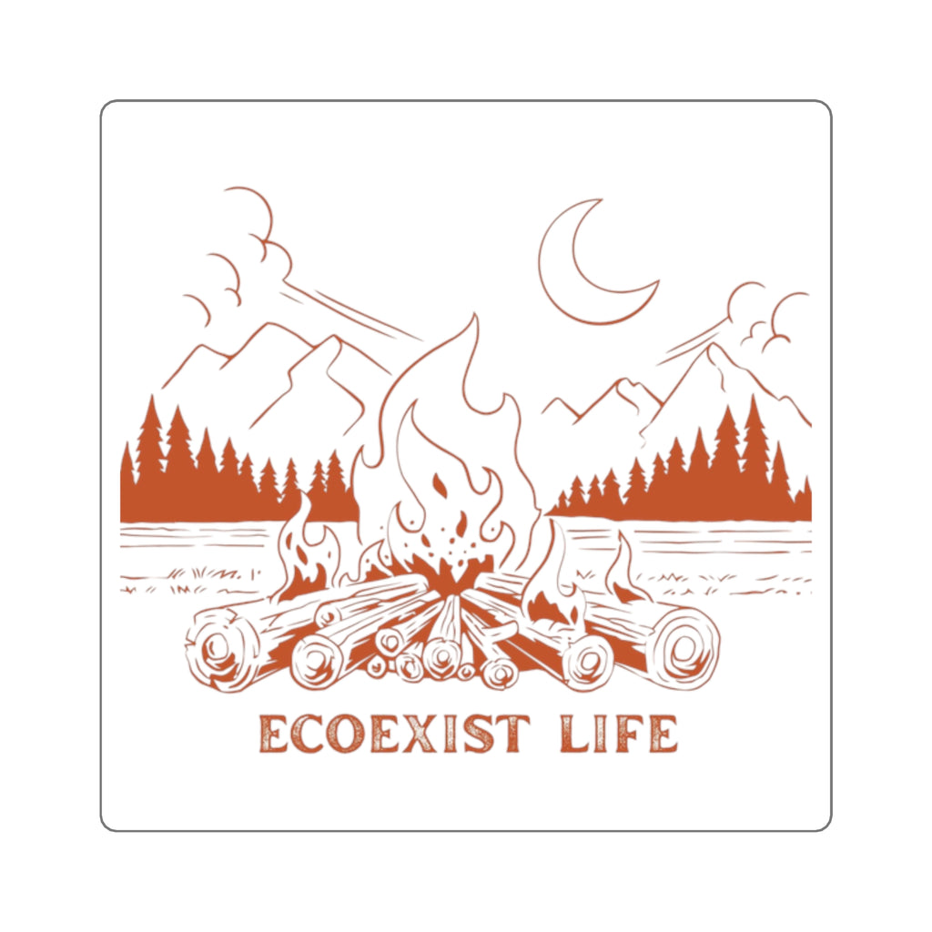 Ecoexist Life Campfire Sticker — Outdoor Nature Square Sticker