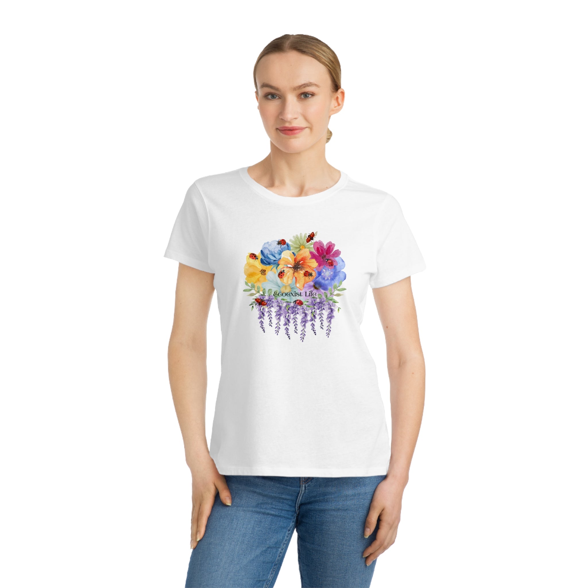 Floral Lavender Bouquet T-Shirt — Ladybugs-Watercolor Pansies-Ecoexist Life' Women's Tee