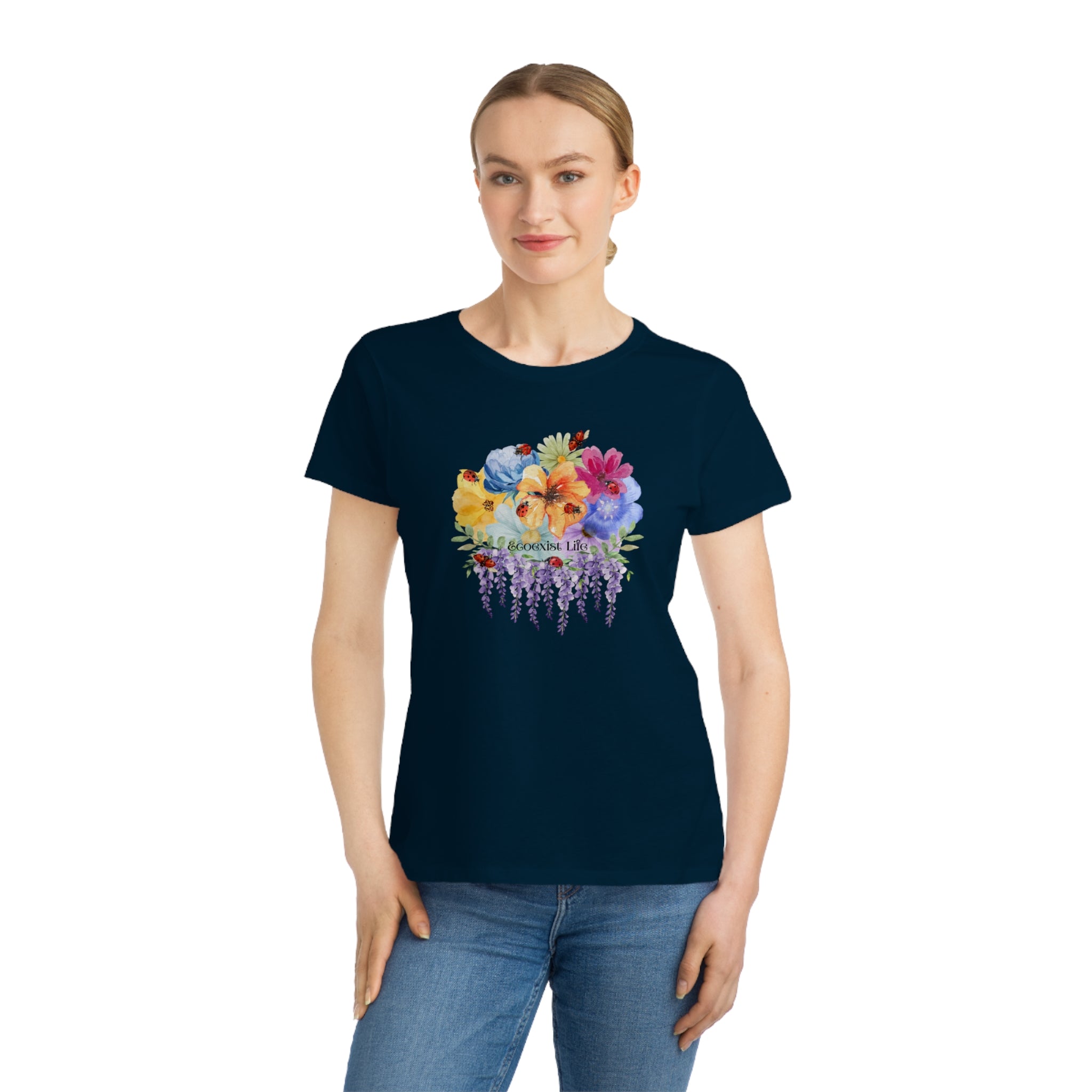Floral Lavender Bouquet T-Shirt — Ladybugs-Watercolor Pansies-Ecoexist Life' Women's Tee
