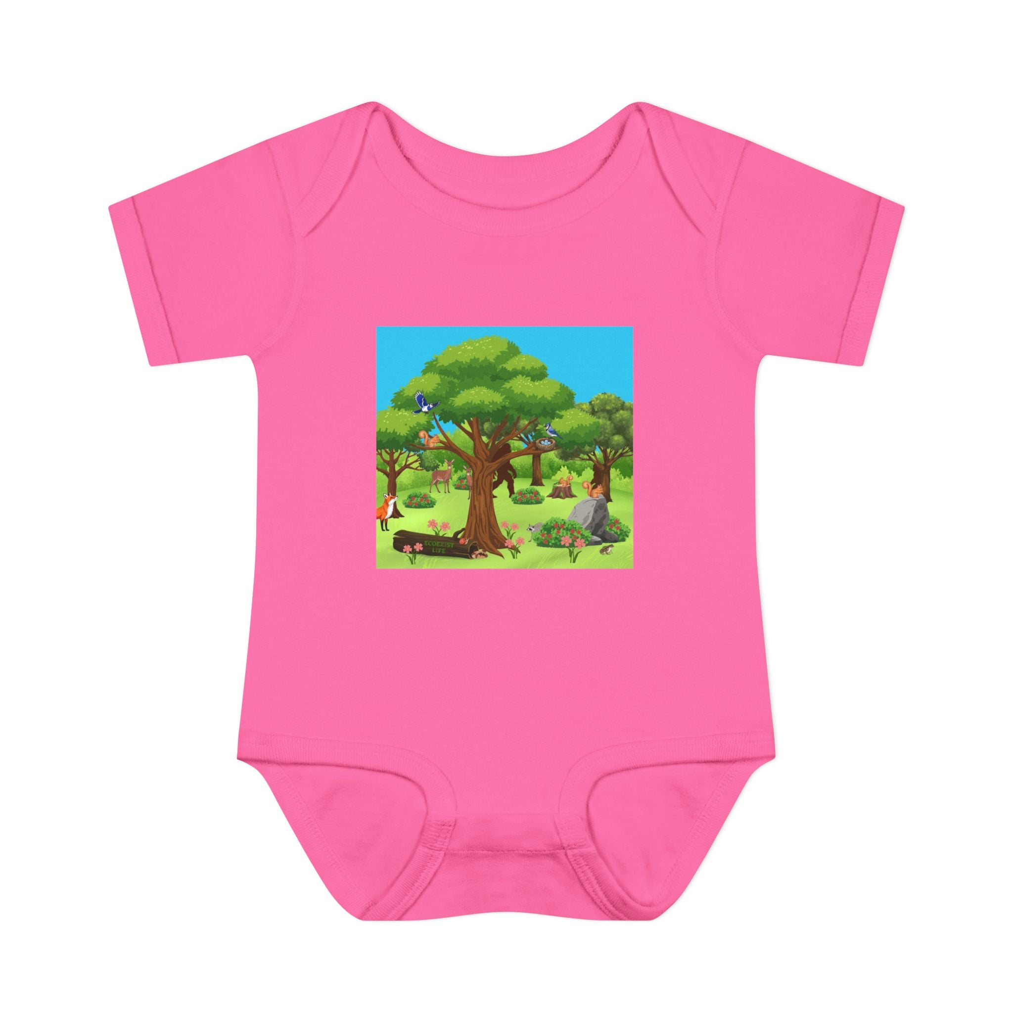 Baby Bodysuit with Woodland Animals Print/Bigfoot/Ecoexist Life — Cute Forest Nursery Onesie