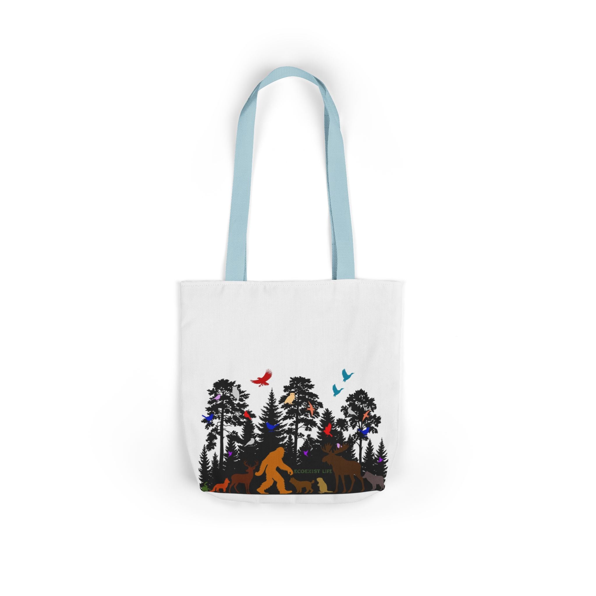 Ecoexist Life Canvas Tote — Forest Sasquatch Design with Wildlife Silhouettes-Ecoexist