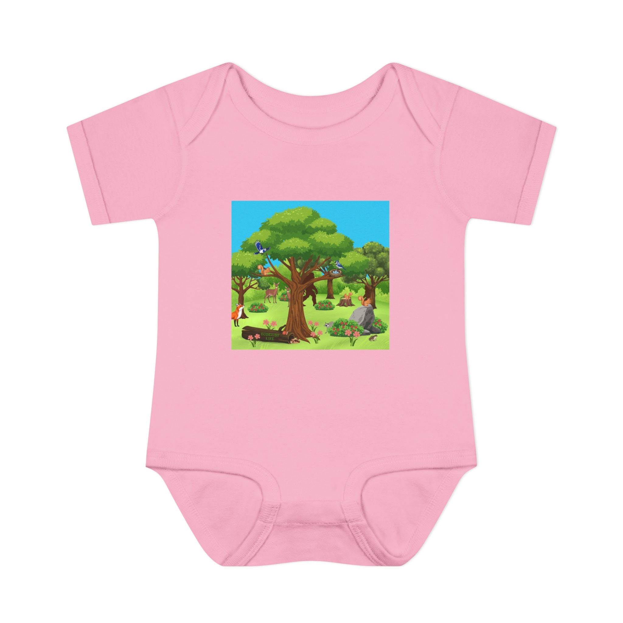 Baby Bodysuit with Woodland Animals Print/Bigfoot/Ecoexist Life — Cute Forest Nursery Onesie
