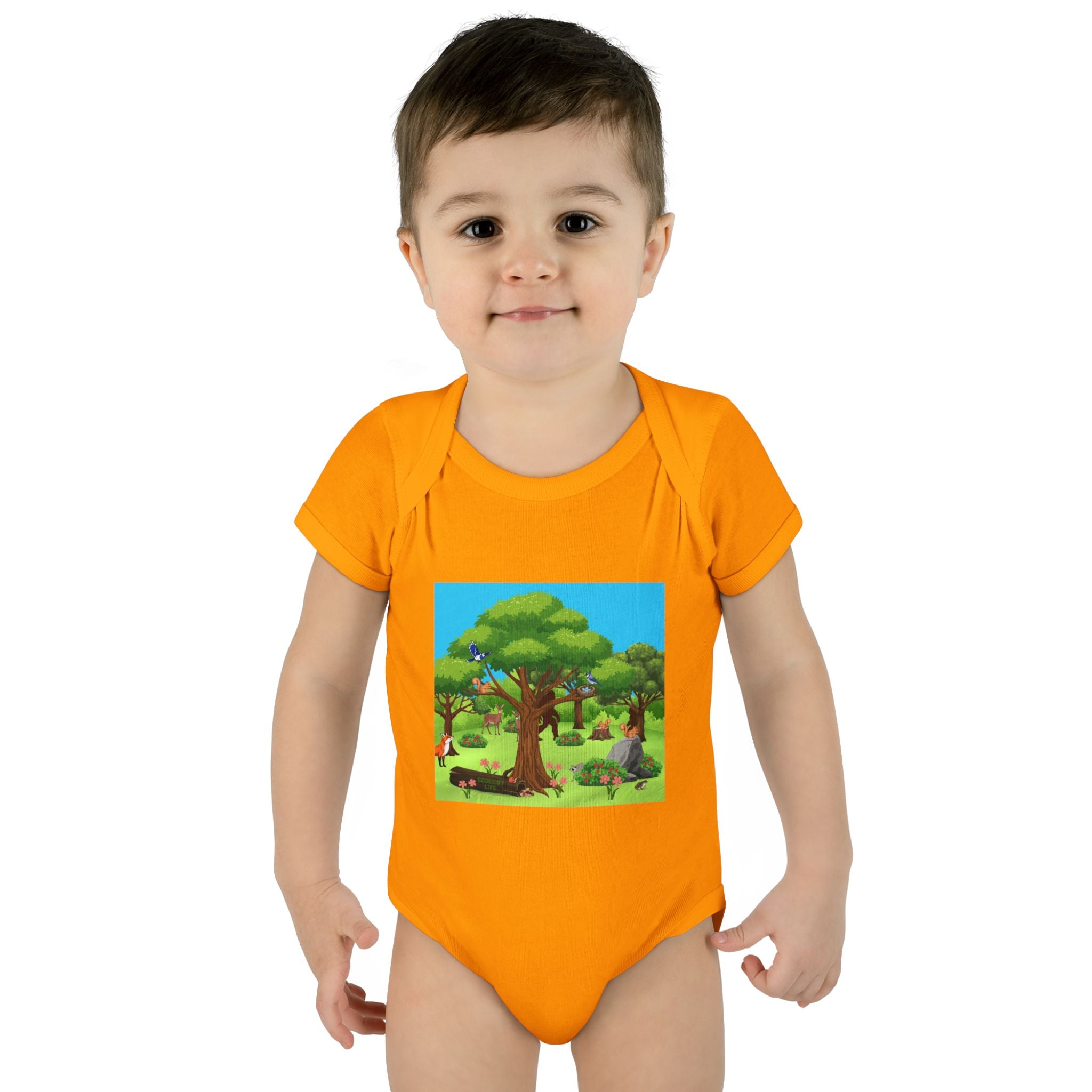 Baby Bodysuit with Woodland Animals Print/Bigfoot/Ecoexist Life — Cute Forest Nursery Onesie