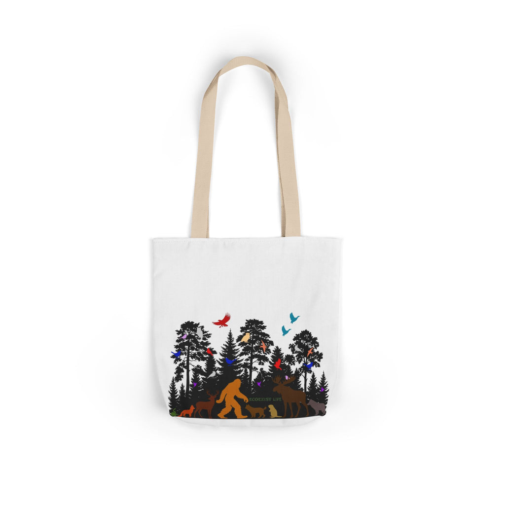 Canvas Tote — Forest Sasquatch Design with Wildlife Silhouettes-Ecoexist
