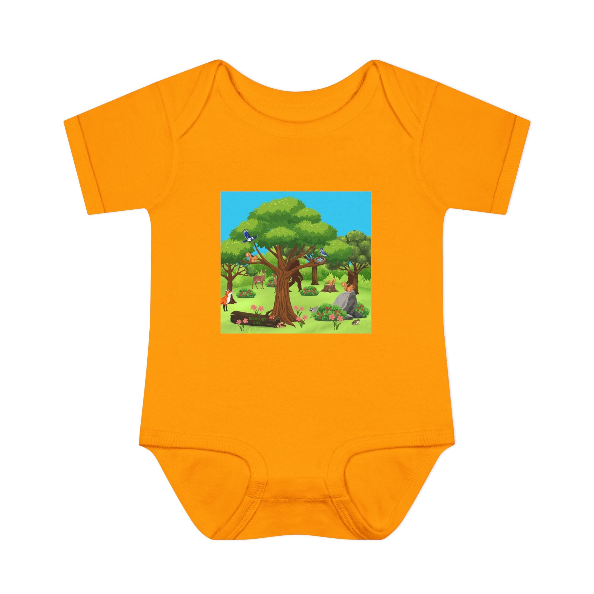 Baby Bodysuit with Woodland Animals Print/Bigfoot/Ecoexist Life — Cute Forest Nursery Onesie