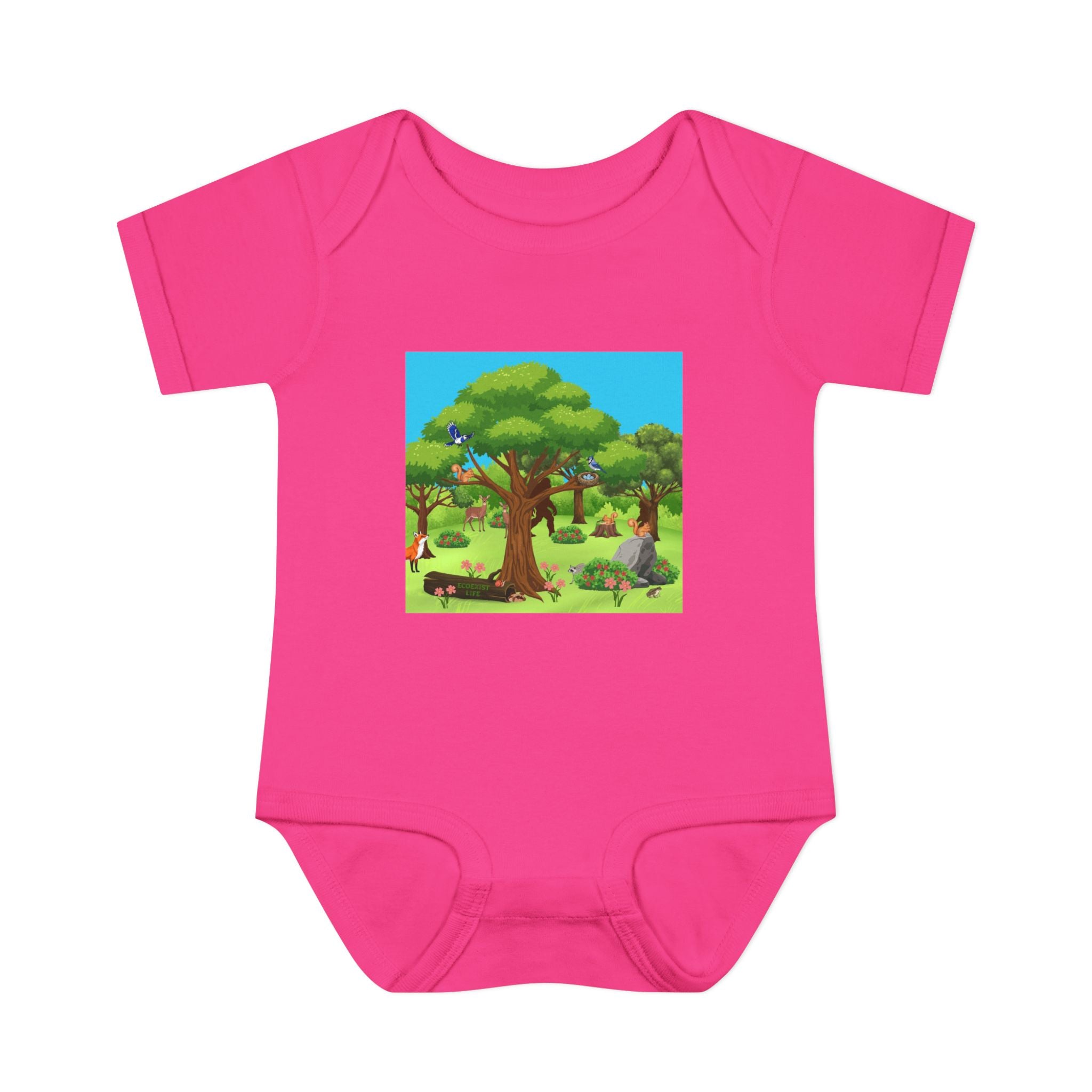 Baby Bodysuit with Woodland Animals Print/Bigfoot/Ecoexist Life — Cute Forest Nursery Onesie