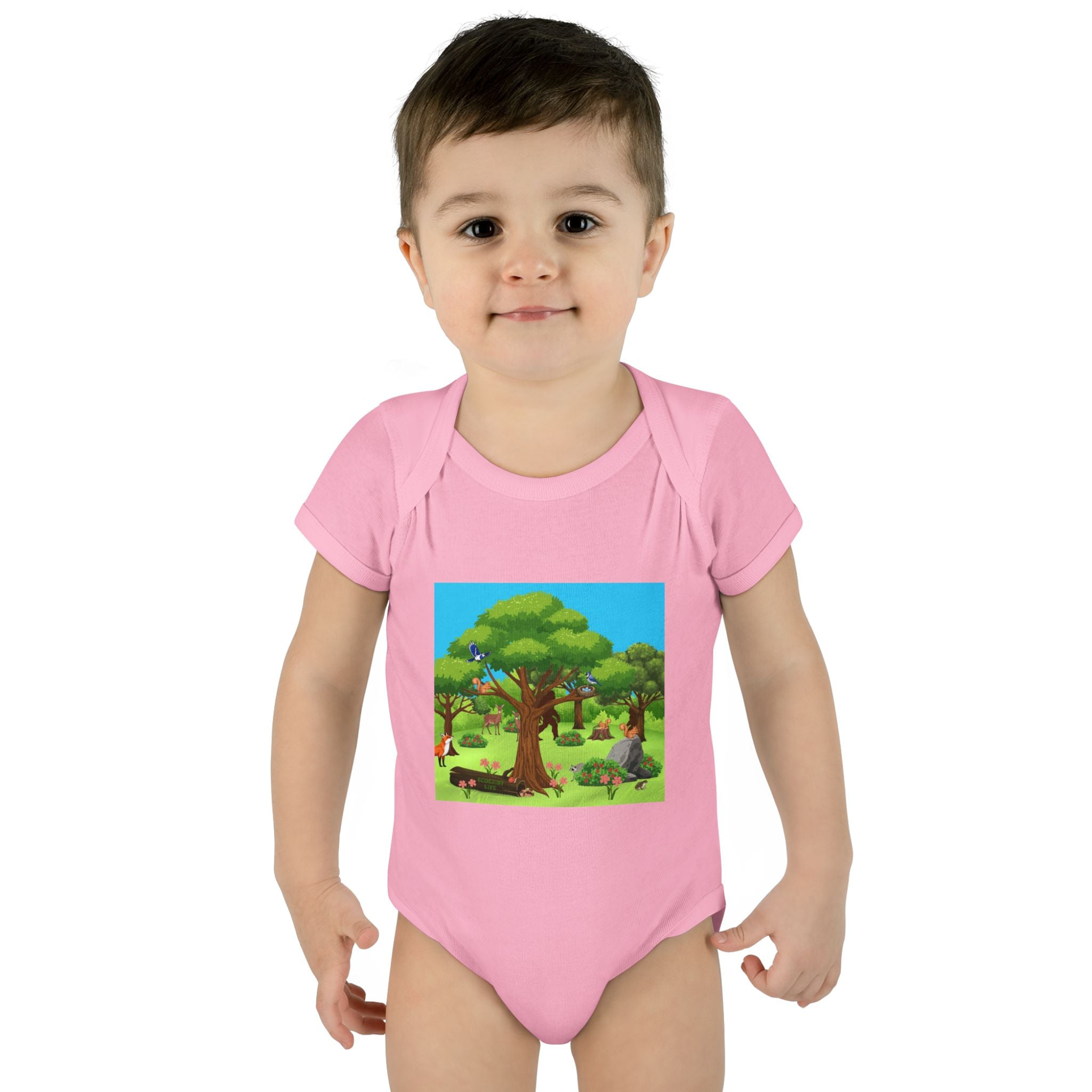 Baby Bodysuit with Woodland Animals Print/Bigfoot/Ecoexist Life — Cute Forest Nursery Onesie