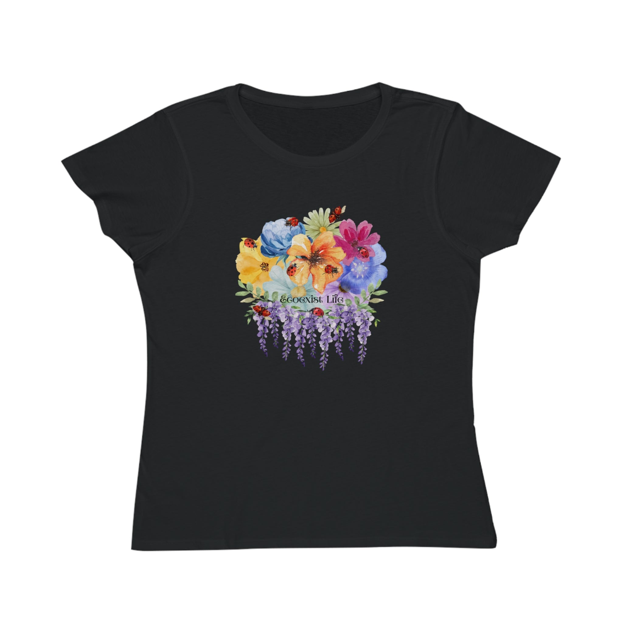 Floral Lavender Bouquet T-Shirt — Ladybugs-Watercolor Pansies-Ecoexist Life' Women's Tee