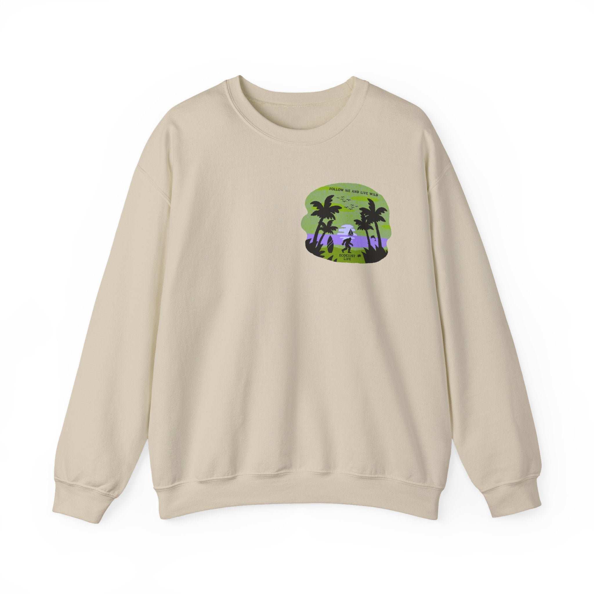 Tropical Sunset Crewneck Sweatshirt — Palm Beach Beachcomber Graphic;ecoexist