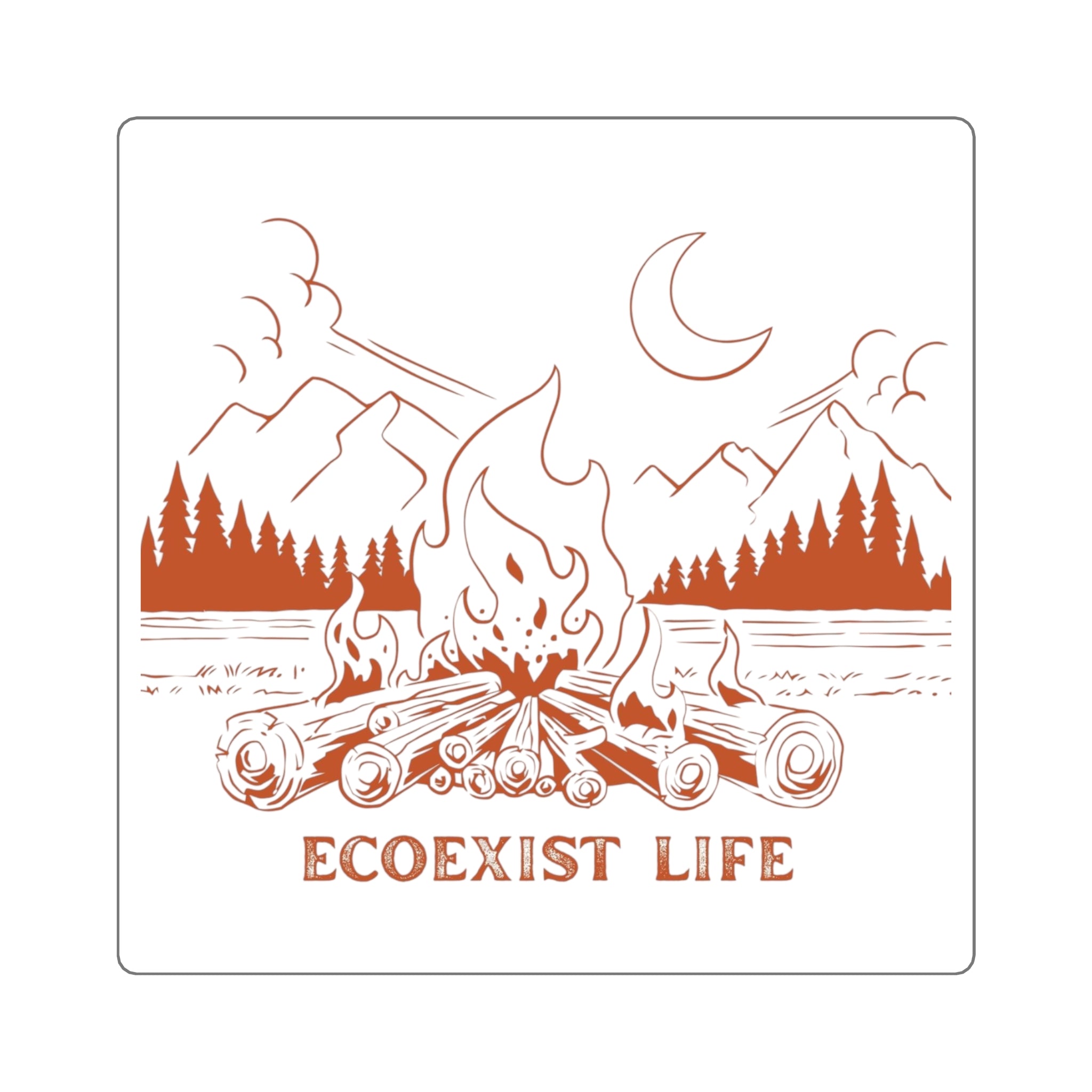 Ecoexist Life Campfire Sticker — Outdoor Nature Square Sticker