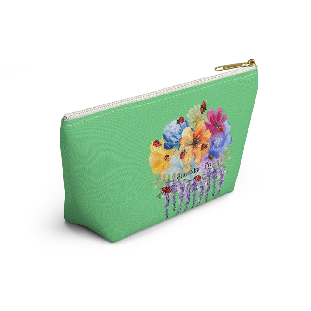 Floral Pansy Accessory Pouch —Ecoexist Life Green T‑Bottom Makeup Bag