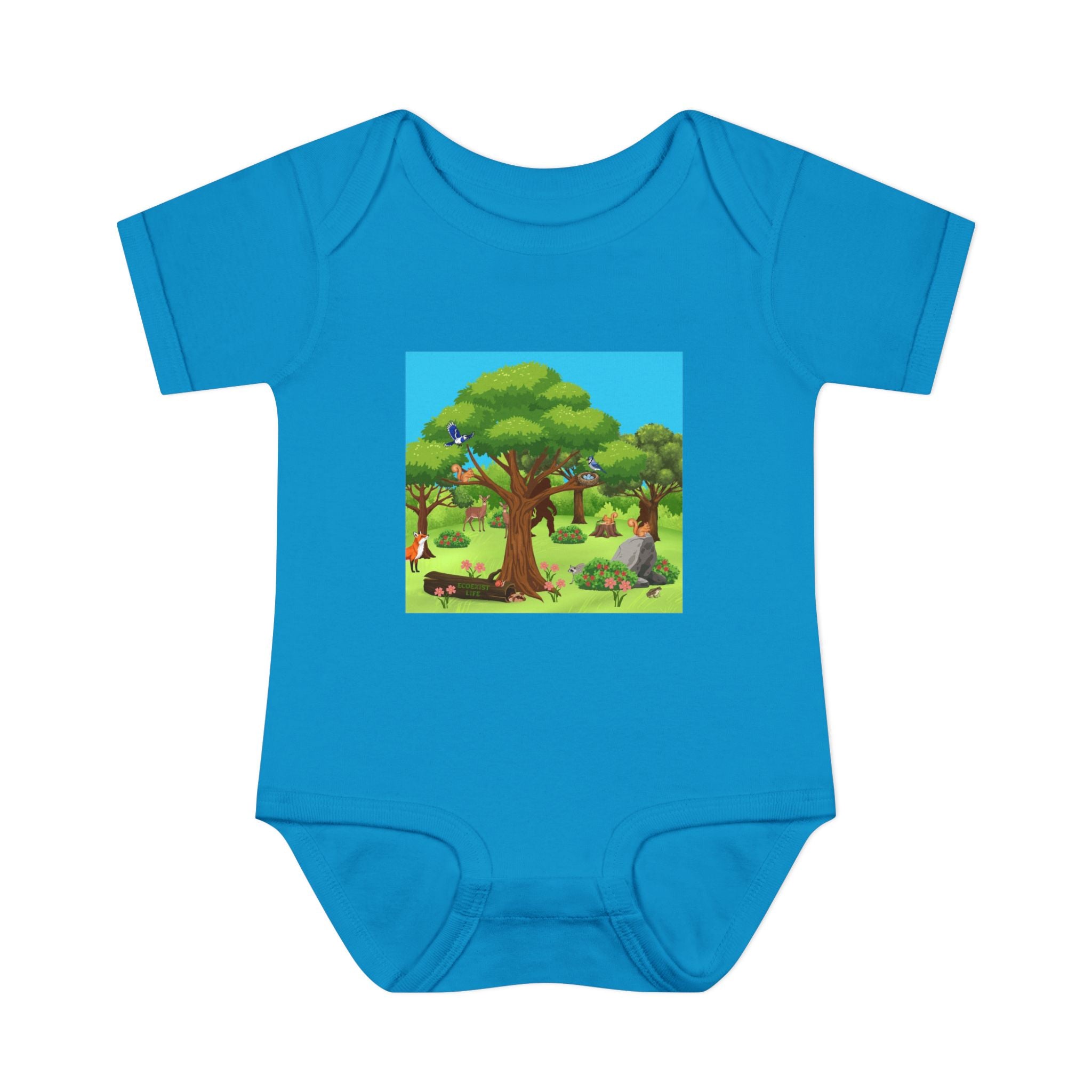 Baby Bodysuit with Woodland Animals Print/Bigfoot/Ecoexist Life — Cute Forest Nursery Onesie