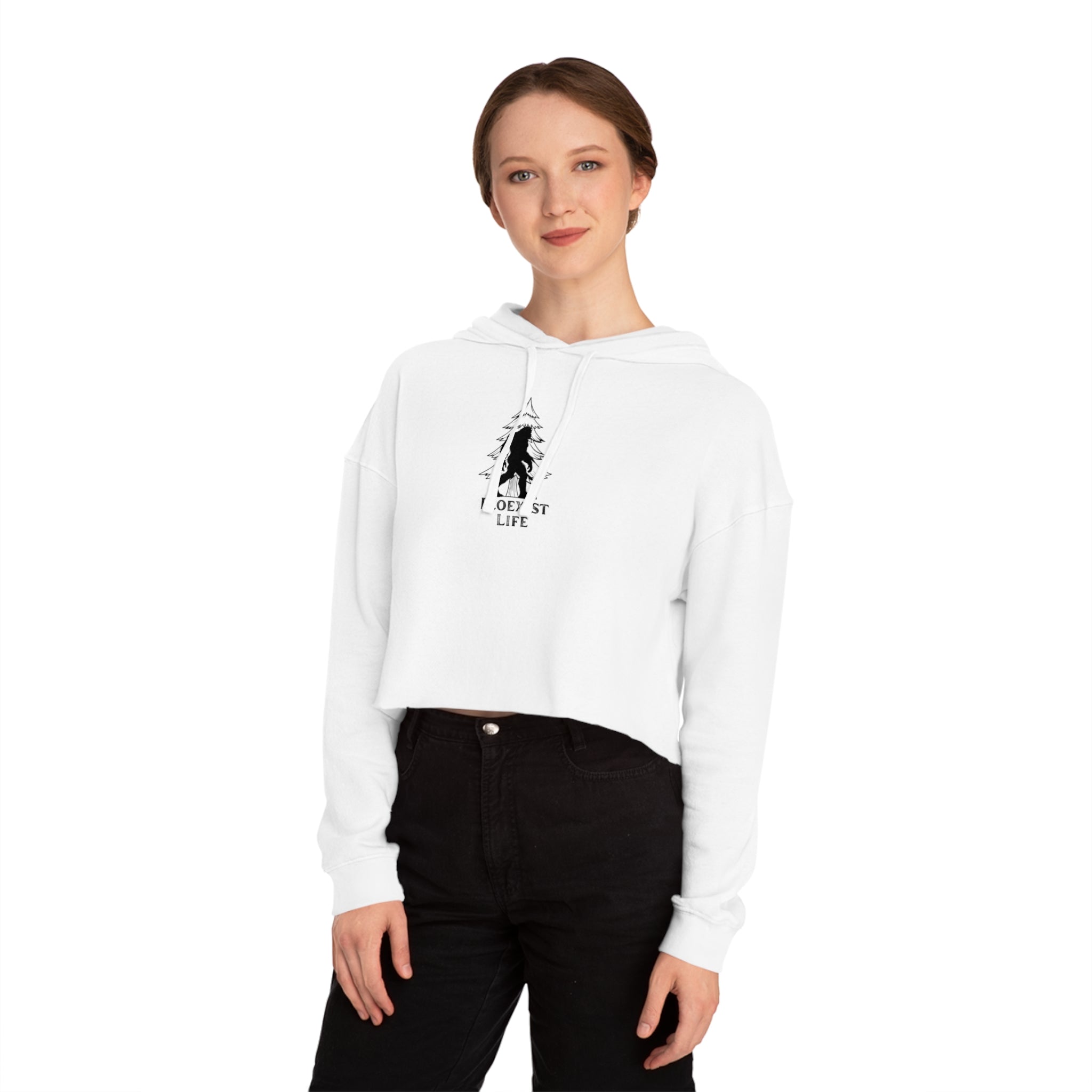 EcoExist Cropped Hoodie – Women’s Nature Lover Hoodie with Bigfoot Tree Design