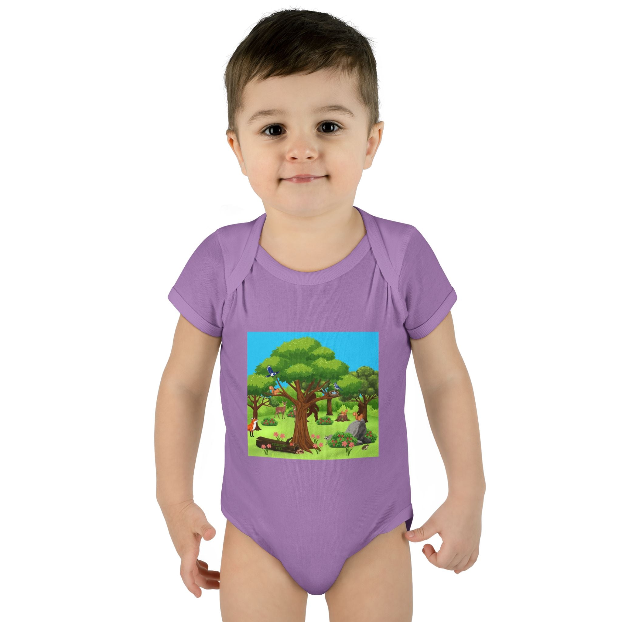 Baby Bodysuit with Woodland Animals Print/Bigfoot/Ecoexist Life — Cute Forest Nursery Onesie