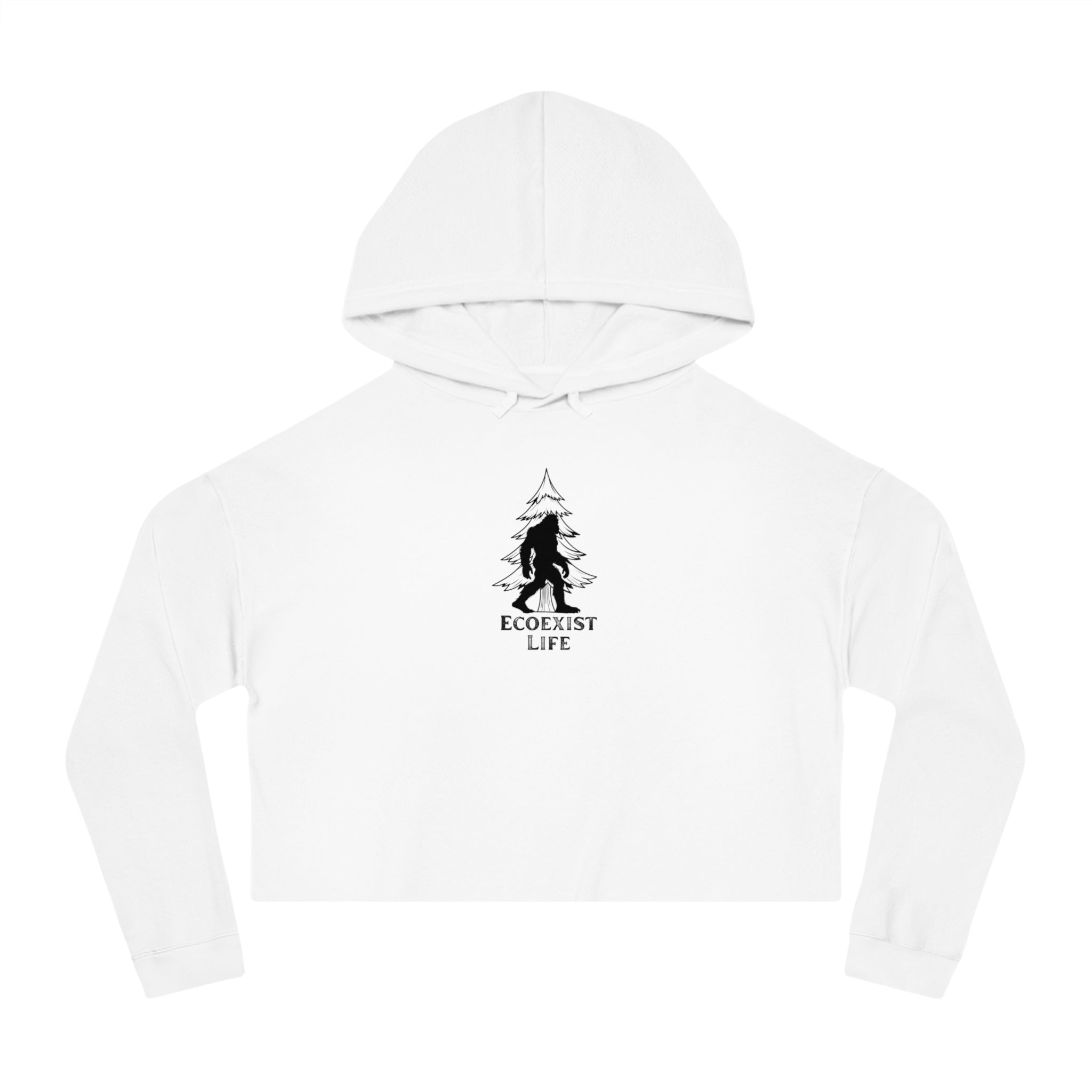 EcoExist Cropped Hoodie – Women’s Nature Lover Hoodie with Bigfoot Tree Design