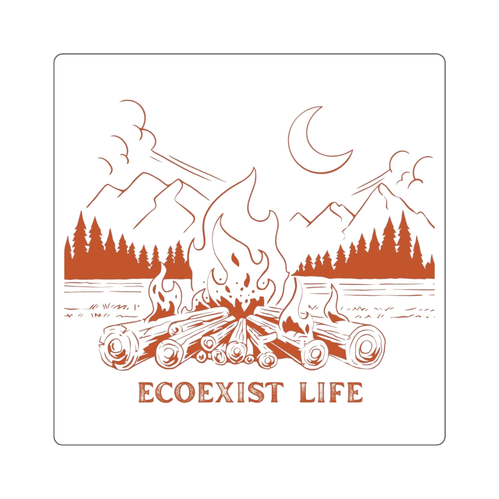 Ecoexist Life Campfire Sticker — Outdoor Nature Square Sticker
