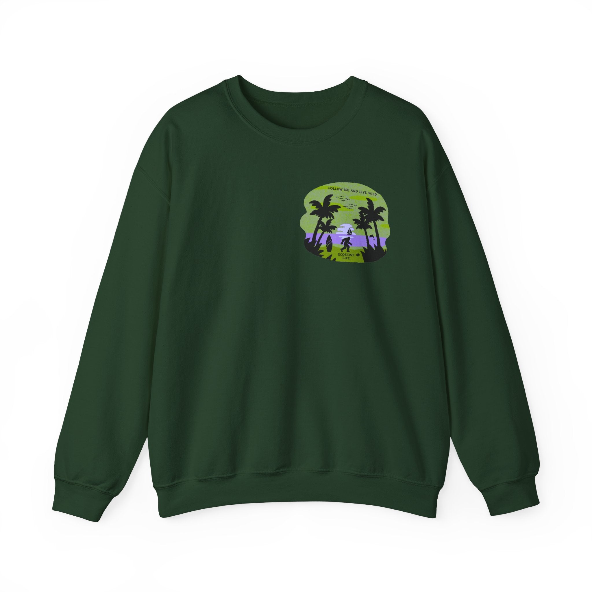 Tropical Sunset Crewneck Sweatshirt — Palm Beach Beachcomber Graphic;ecoexist
