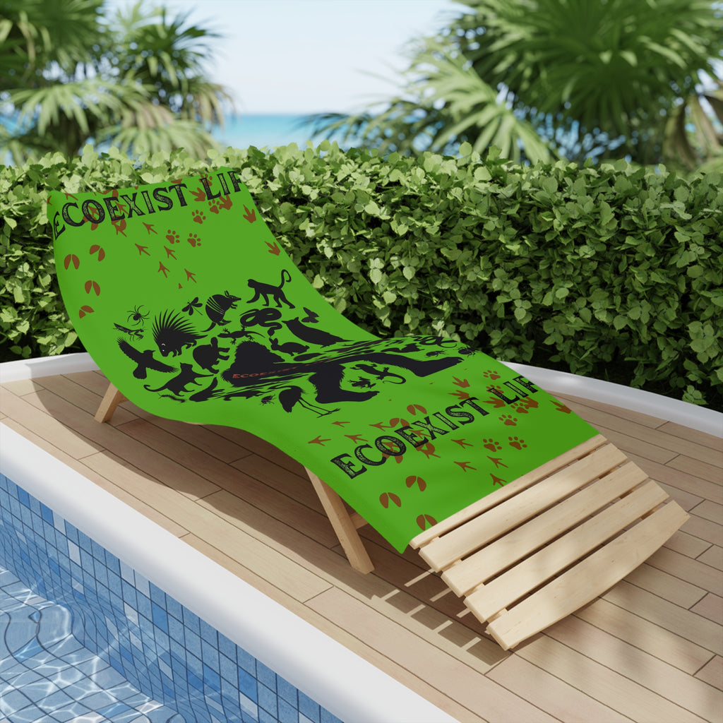 Ecoexist Life Beach Towel — Green Sasquatch & Wildlife Silhouette Beach Towel