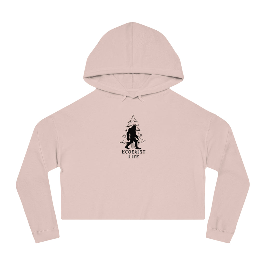 EcoExist Cropped Hoodie – Women’s Nature Lover Hoodie with Bigfoot Tree Design