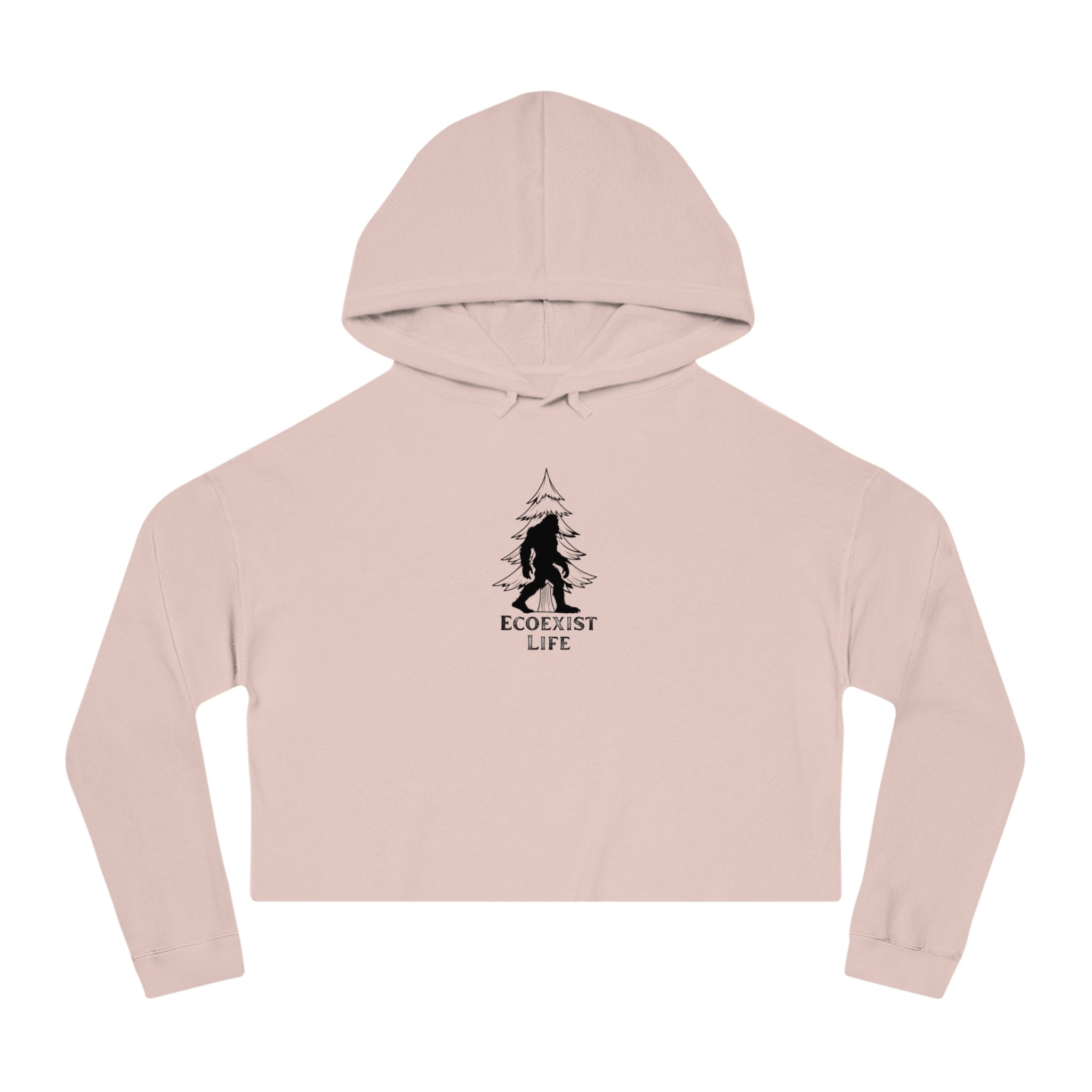 EcoExist Cropped Hoodie – Women’s Nature Lover Hoodie with Bigfoot Tree Design
