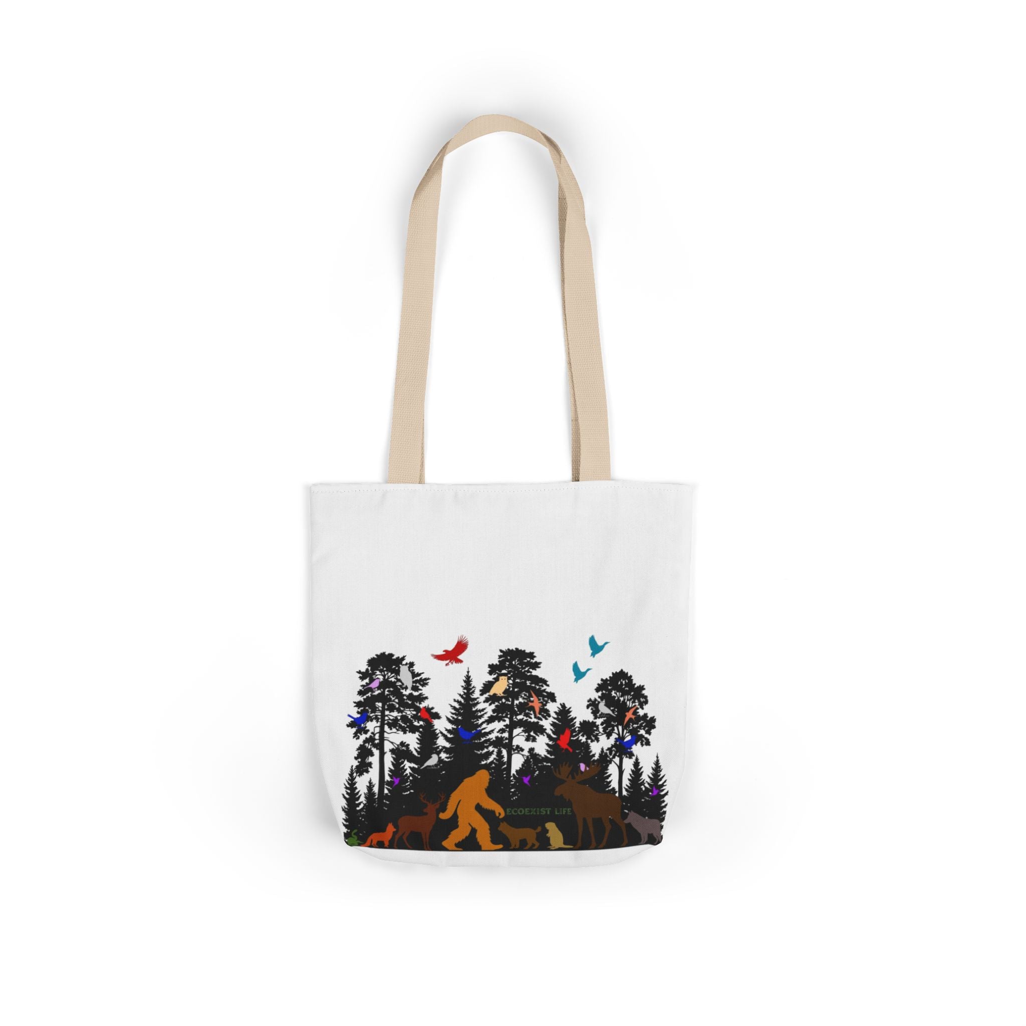 Ecoexist Life Canvas Tote — Forest Sasquatch Design with Wildlife Silhouettes-Ecoexist