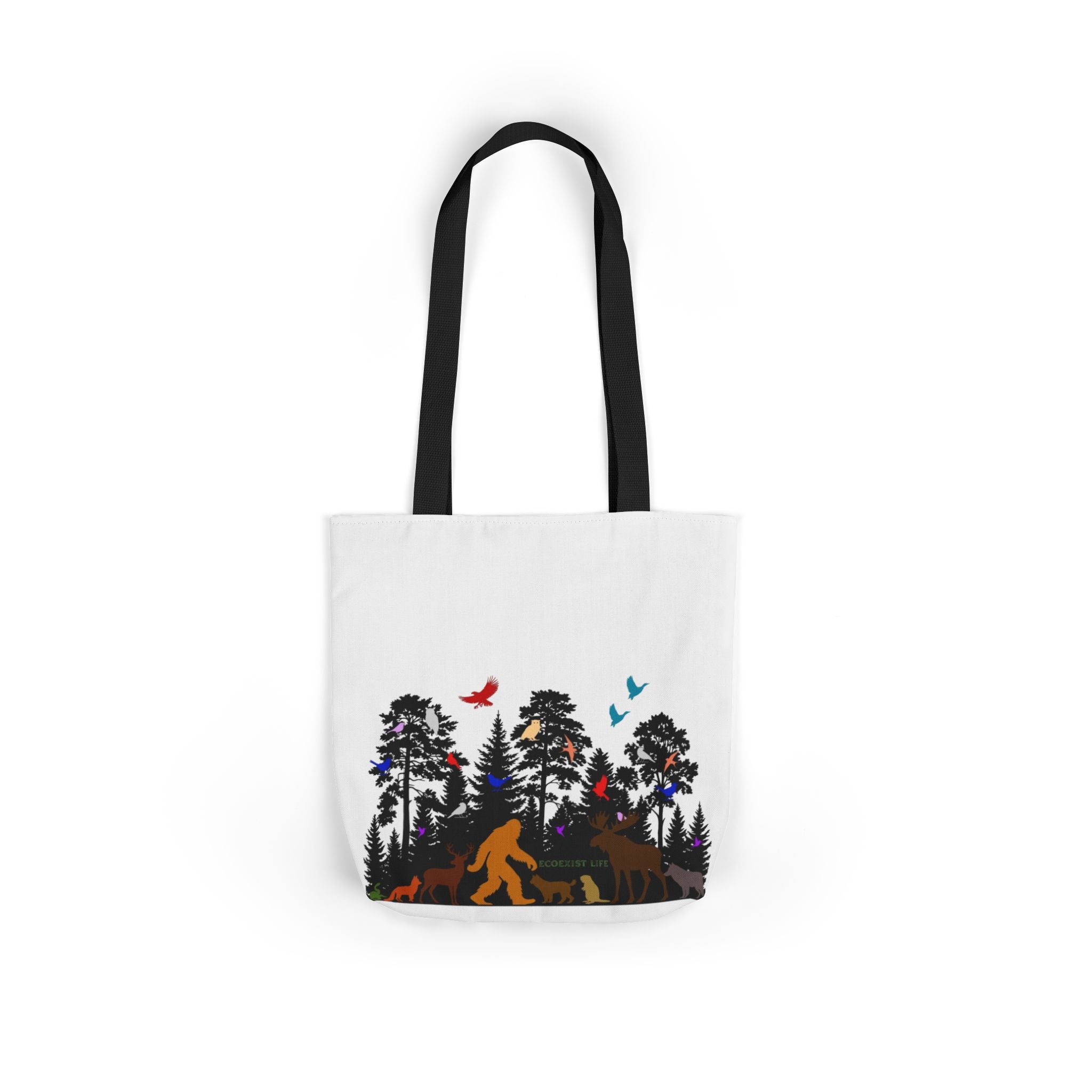 Canvas Tote — Forest Sasquatch Design with Wildlife Silhouettes-Ecoexist