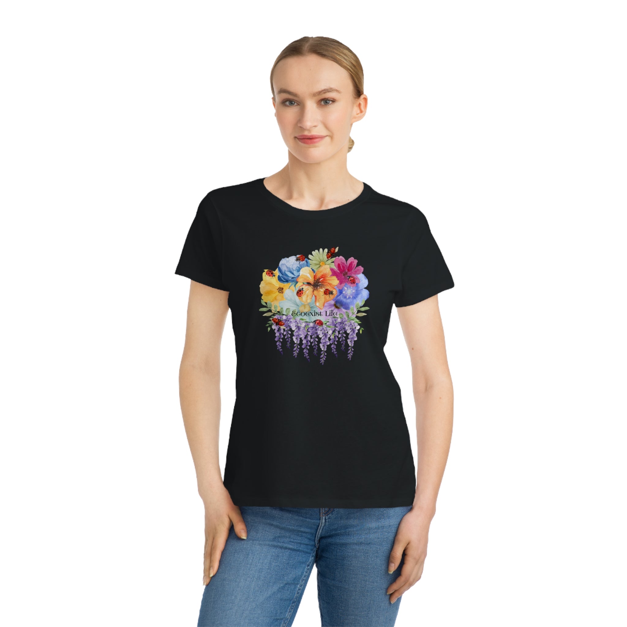 Floral Lavender Bouquet T-Shirt — Ladybugs-Watercolor Pansies-Ecoexist Life' Women's Tee