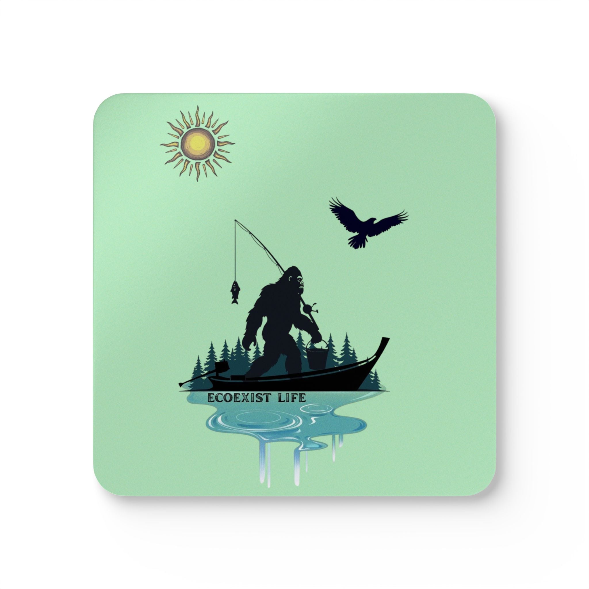 Bigfoot Fishing Cork Coaster Set — Ecoexist Life Camping Cabin Drink Coasters