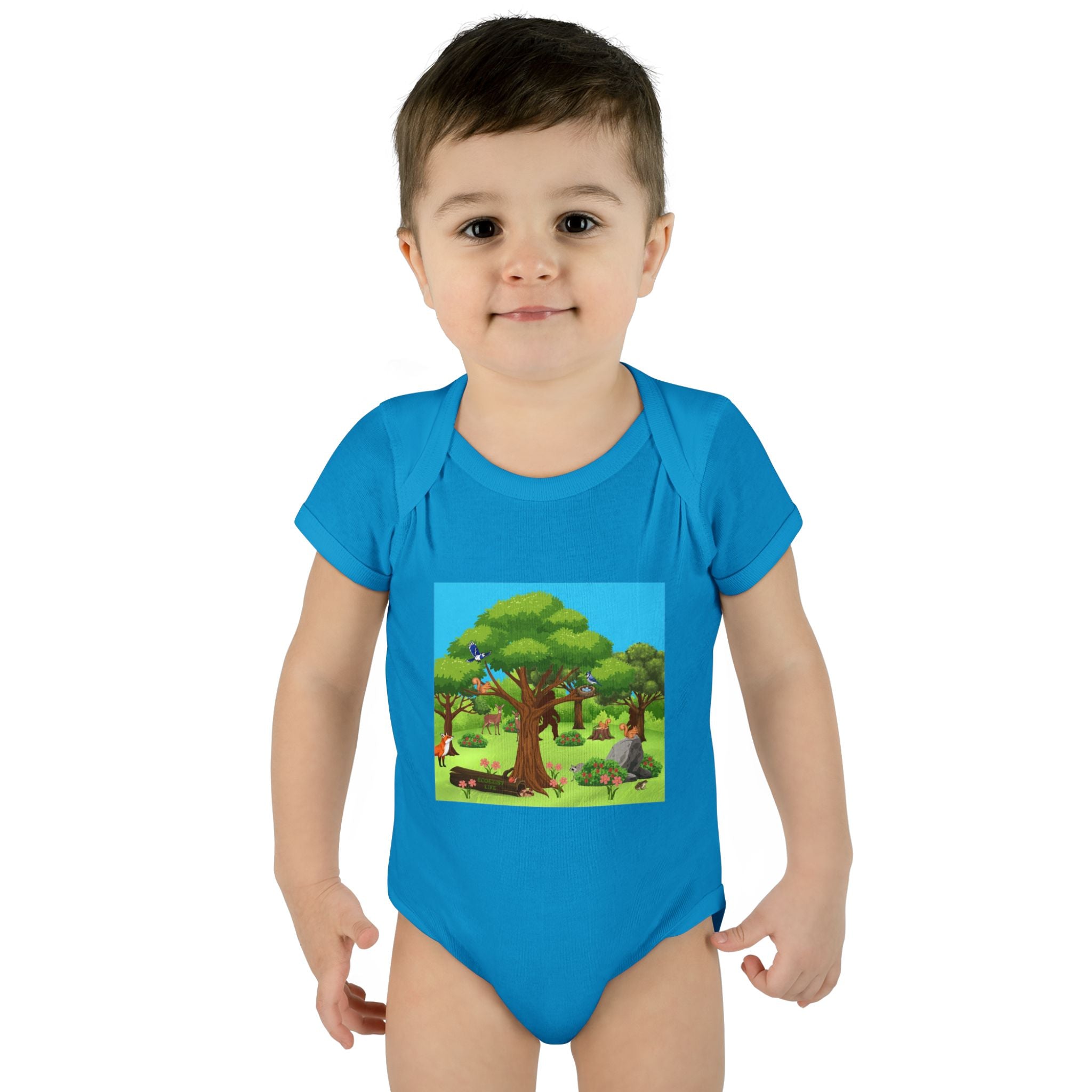 Baby Bodysuit with Woodland Animals Print/Bigfoot/Ecoexist Life — Cute Forest Nursery Onesie