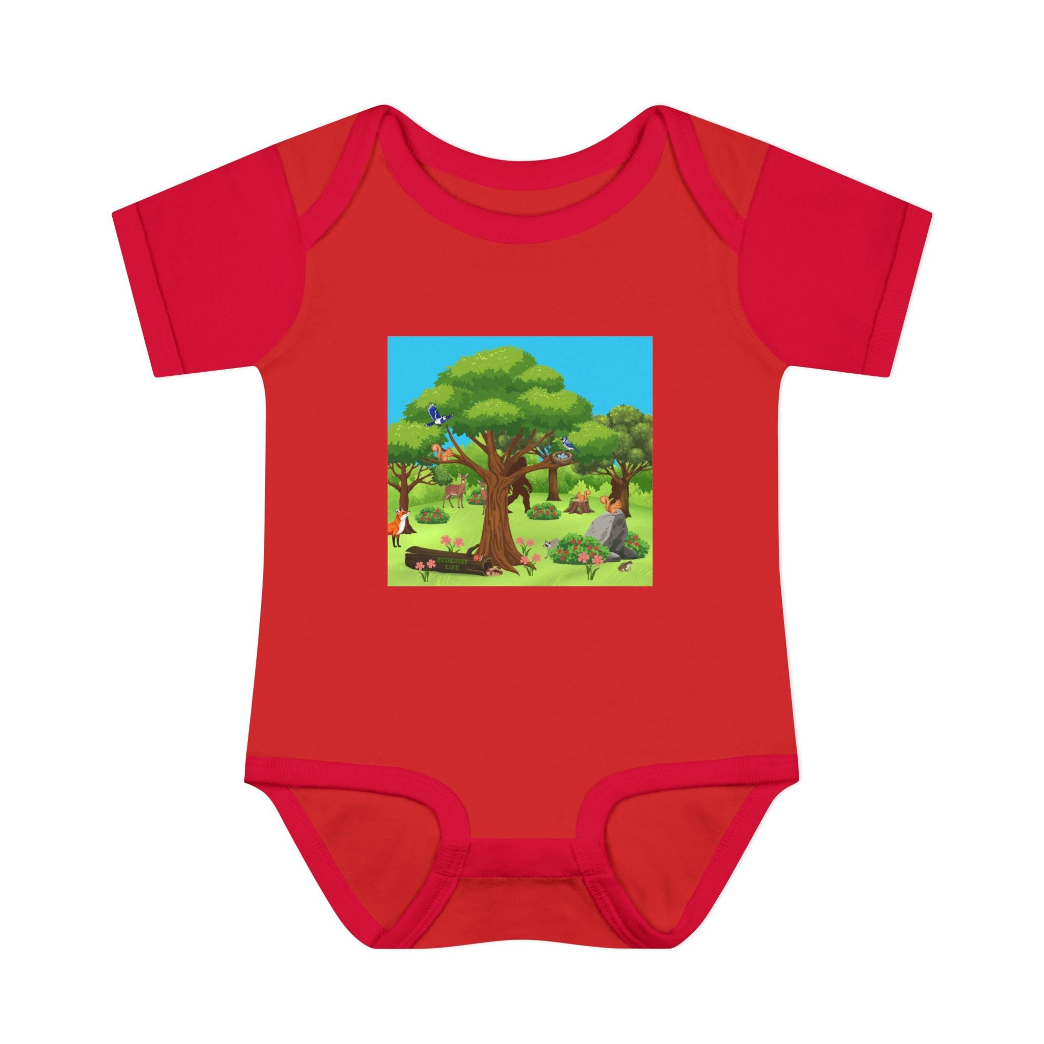 Baby Bodysuit with Woodland Animals Print/Bigfoot/Ecoexist Life — Cute Forest Nursery Onesie