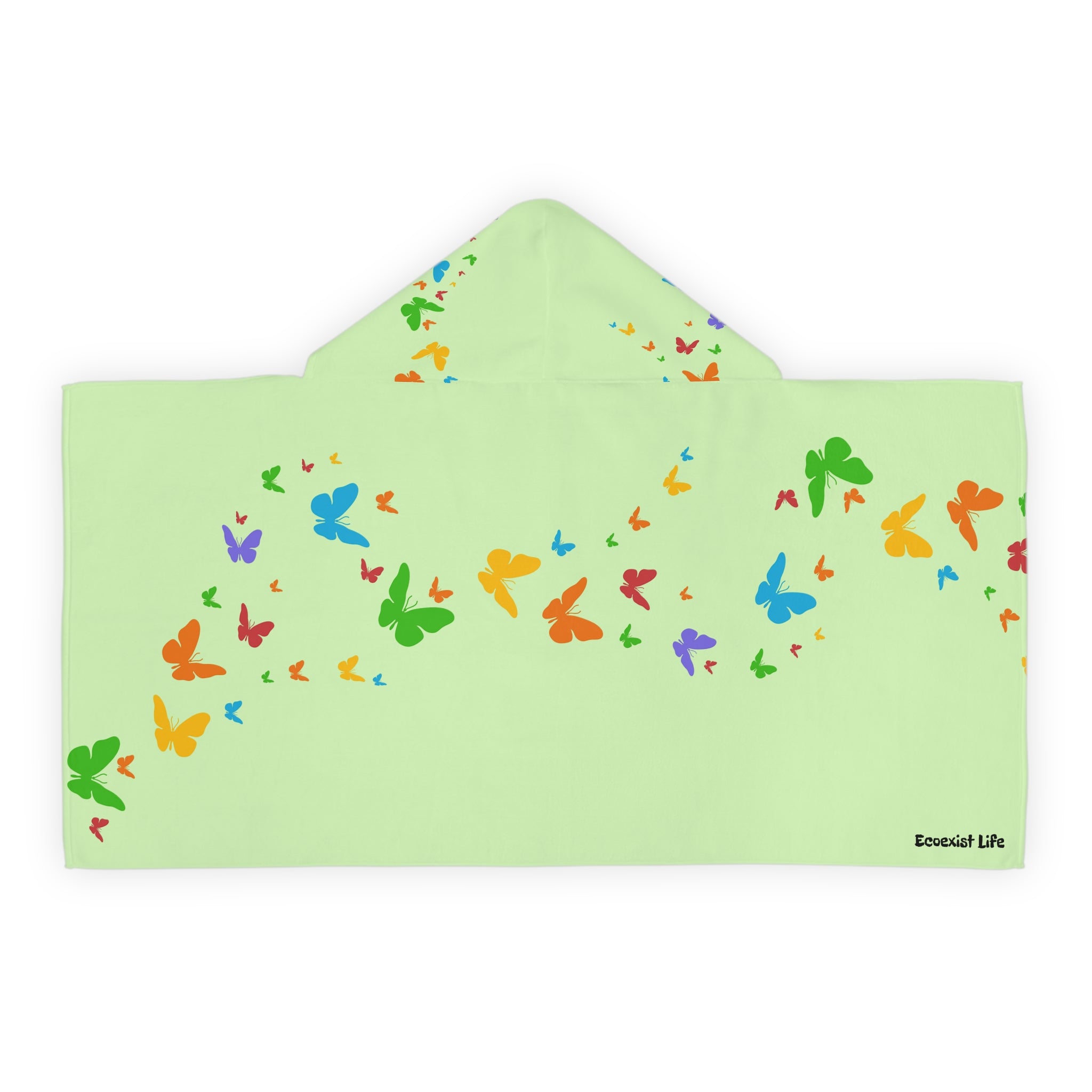 Youth Hooded Towel — Pastel Green Butterfly Trail Kids Beach & Bath Wrap--Ecoexist Life Towel