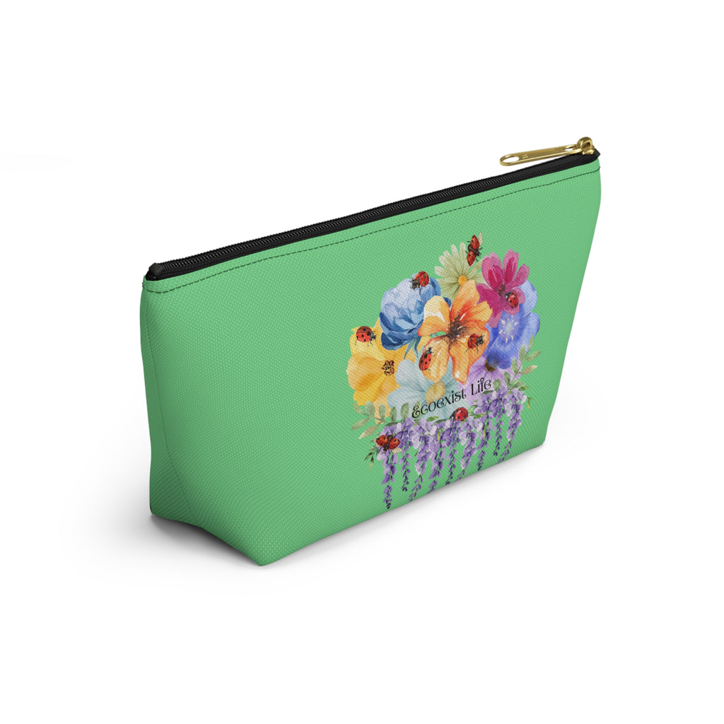 Floral Pansy Accessory Pouch —Ecoexist Life Green T‑Bottom Makeup Bag