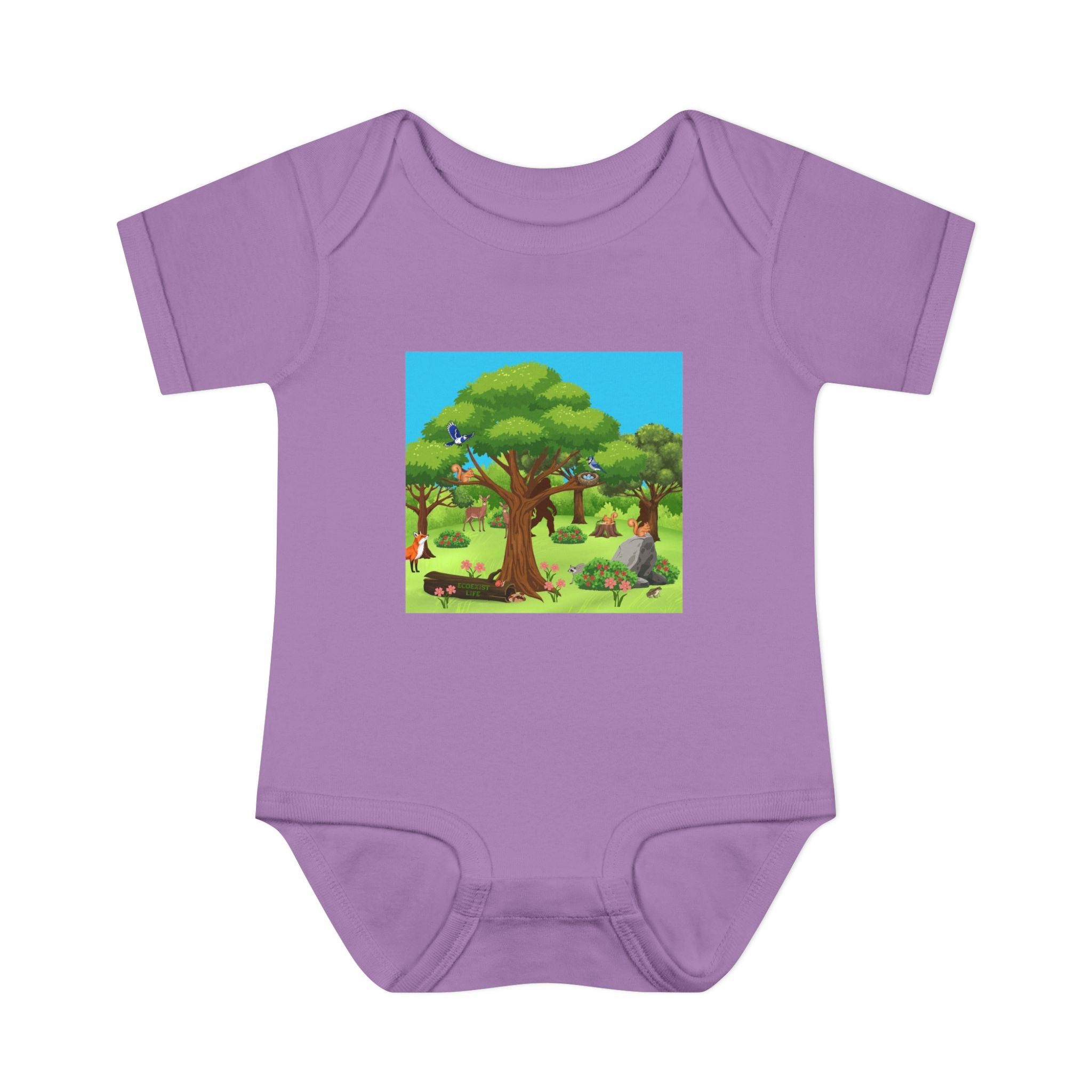 Baby Bodysuit with Woodland Animals Print/Bigfoot/Ecoexist Life — Cute Forest Nursery Onesie