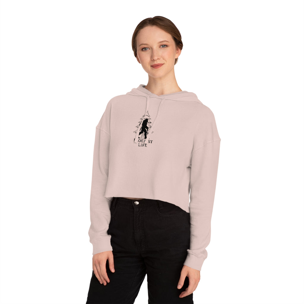 EcoExist Cropped Hoodie – Women’s Nature Lover Hoodie with Bigfoot Tree Design