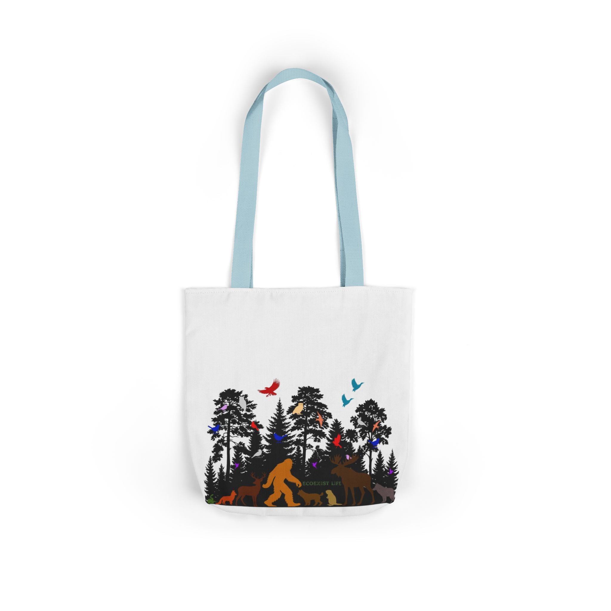 Canvas Tote — Forest Sasquatch Design with Wildlife Silhouettes-Ecoexist