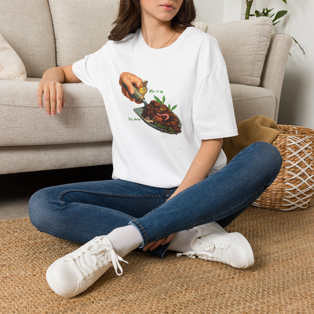 Gardener’s Trowel Tee — “Dig Deep / Mix It Up / Ecoexist Life” Gardening Graphic Shirt